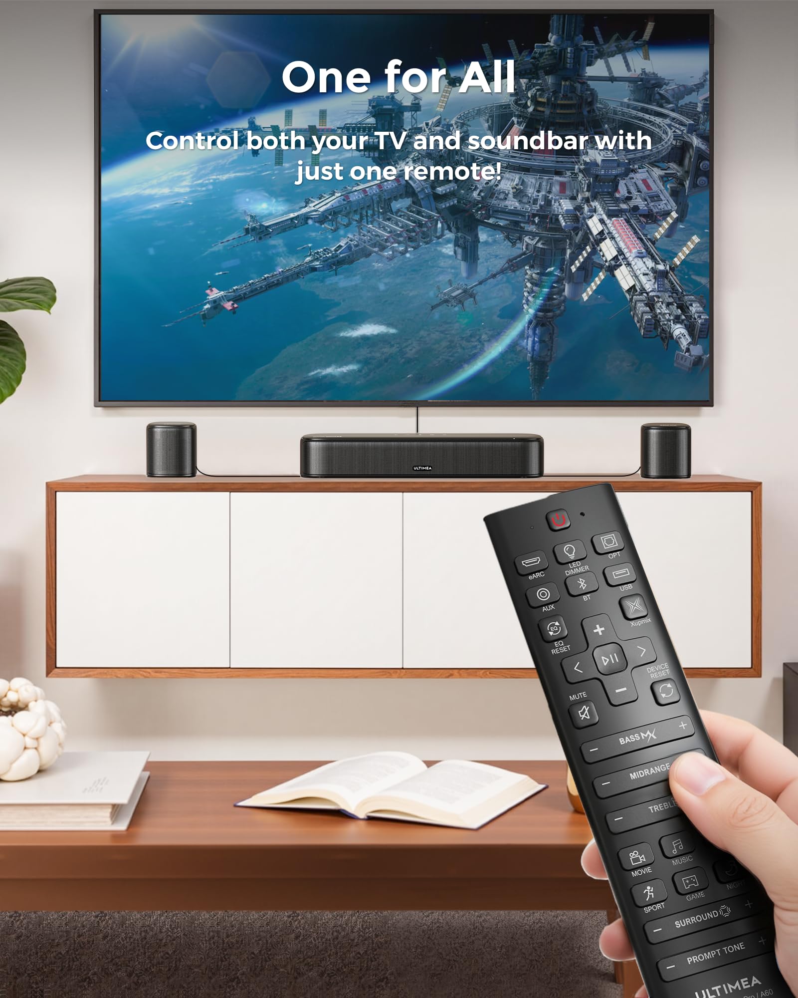 ULTIMEA A60 7.1ch Dolby Atmos Sound Bar with Wireless Subwoofer & 4 Surround Speakers - HDMI eARC, App Control for Smart TVs - Home Theater System for Movies, Gaming & Music Streaming