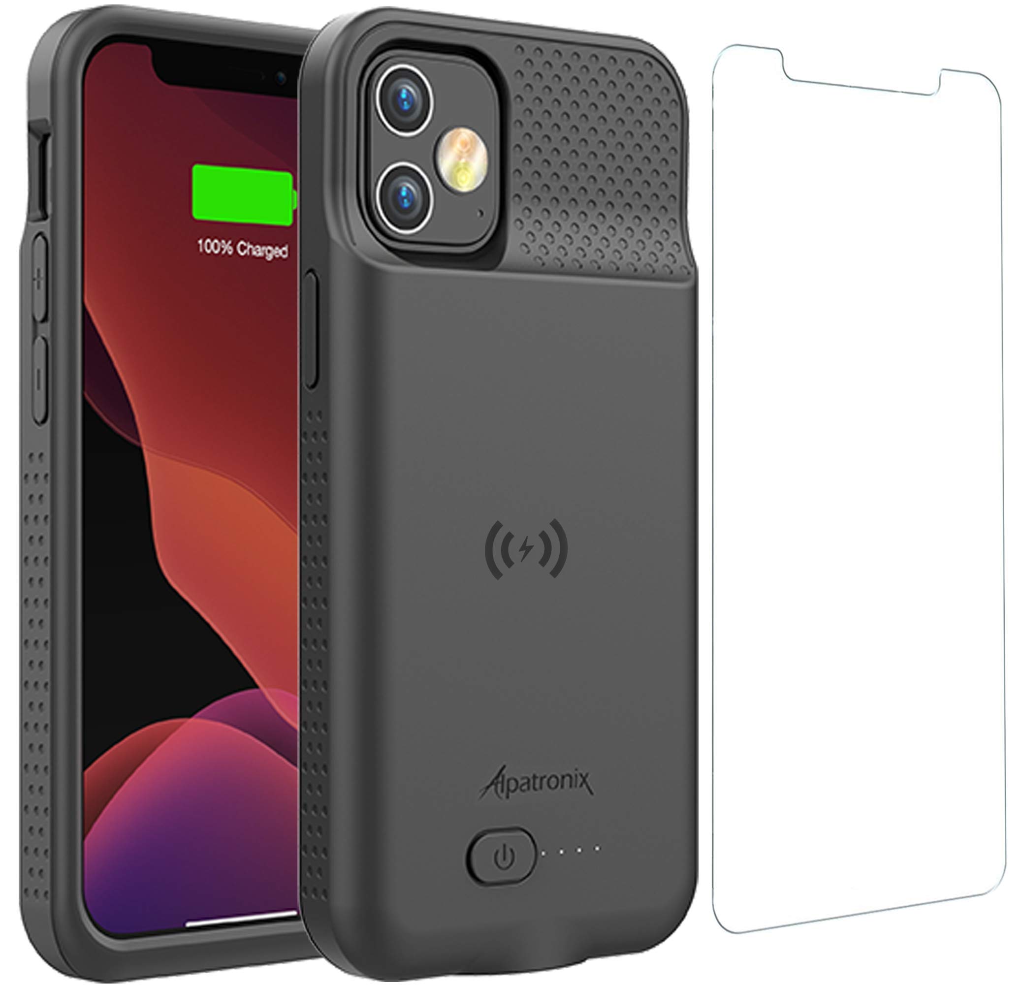 Alpatronix iPhone 12 Pro & iPhone 12 (6.1 inch) Battery Case - Slim Protective Charging Cover with Wireless Charging, Lightning Port & Apple Pay Support | Extended Battery Life for Travel, Work & Daily Use - BX12 - Black