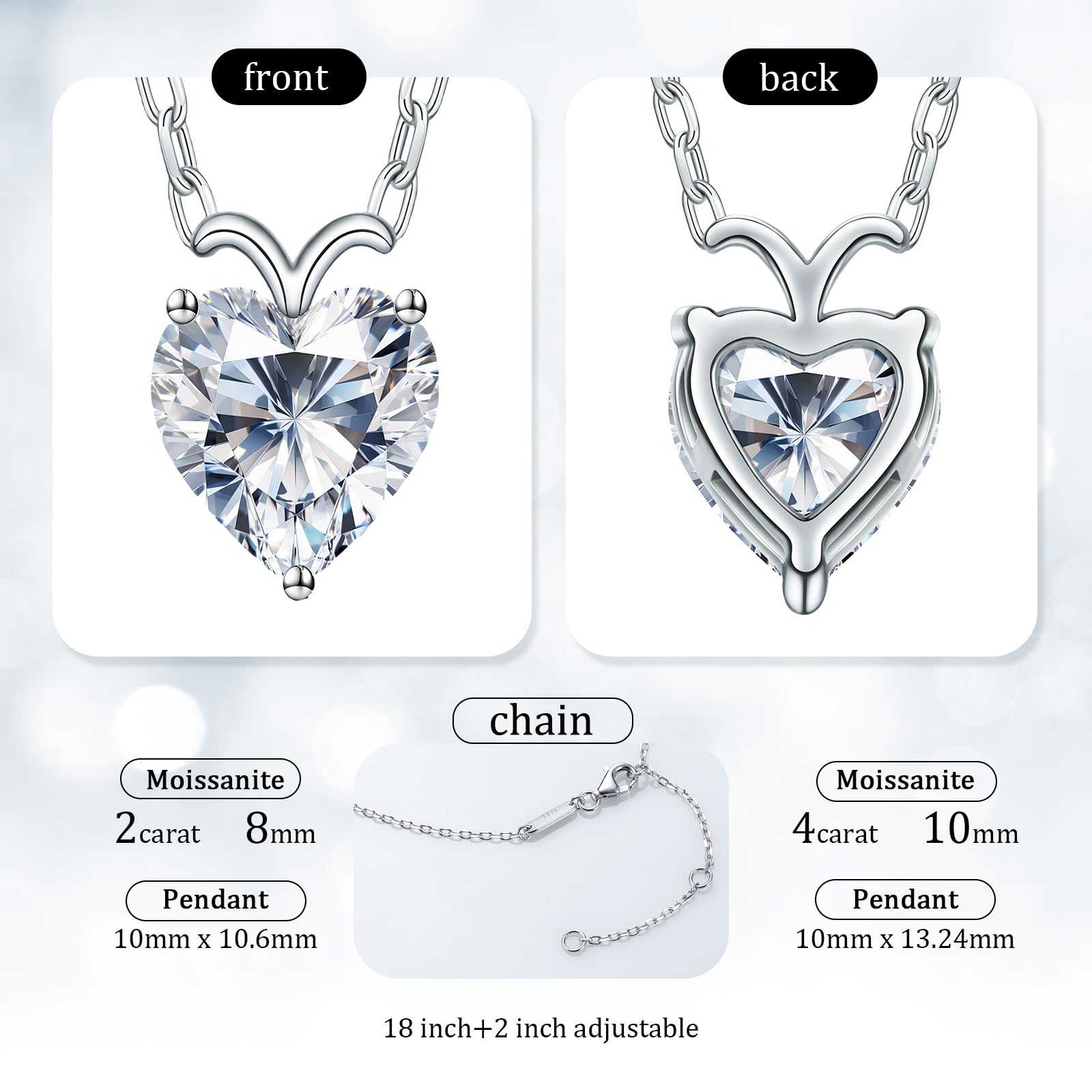 ForeverLove 4 or 2 Carat Heart-Shaped Moissanite Necklace for Women - Sterling Silver Pendant Jewelry - Perfect Anniversary, Birthday Gift for Wife, Girlfriend, Daughter & Mom - Ideal for Valentine's Day, Proposals & Special Occasions