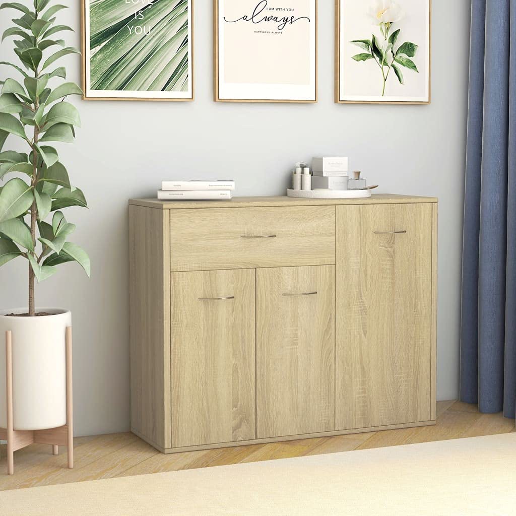 Modern Side Cabinet with 1 Drawer & 3 Doors - 34.6 Inch Console Table for Living Room, Bedroom & Entryway - Sturdy Wooden Storage Cabinet in Brown (34.6