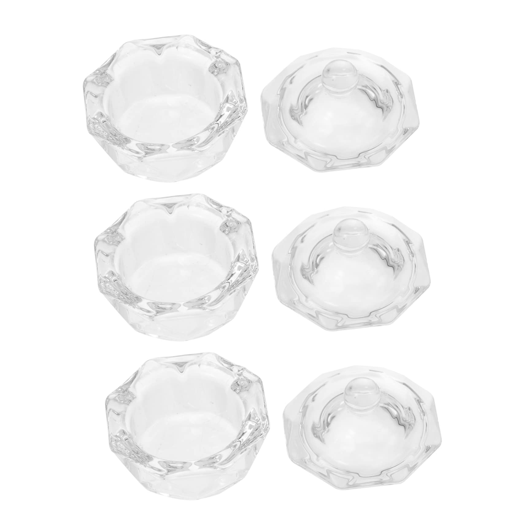 FRCOLOR 3pcs Crystal Nail Art Jars with Lids - Acrylic Powder & Liquid Bowls for Professional Nail Salon Use