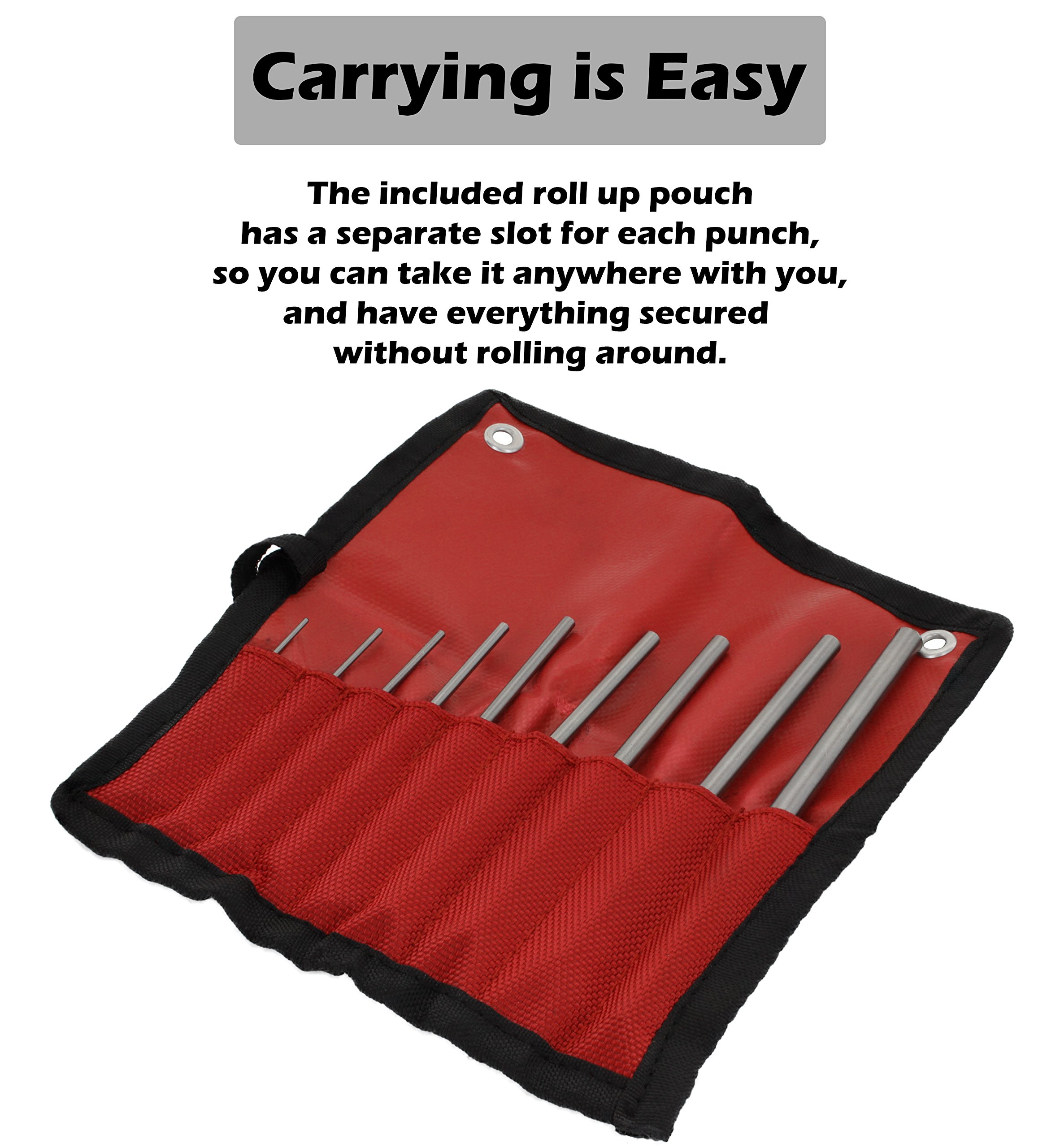 RAM-PRO 9-Piece Steel Roll Pin Punch Set with Storage Pouch - Professional Removal Tool Kit for Jewelry, Watches & Spring Pins | Ideal for Watch Repair, Gunsmithing & DIY Projects