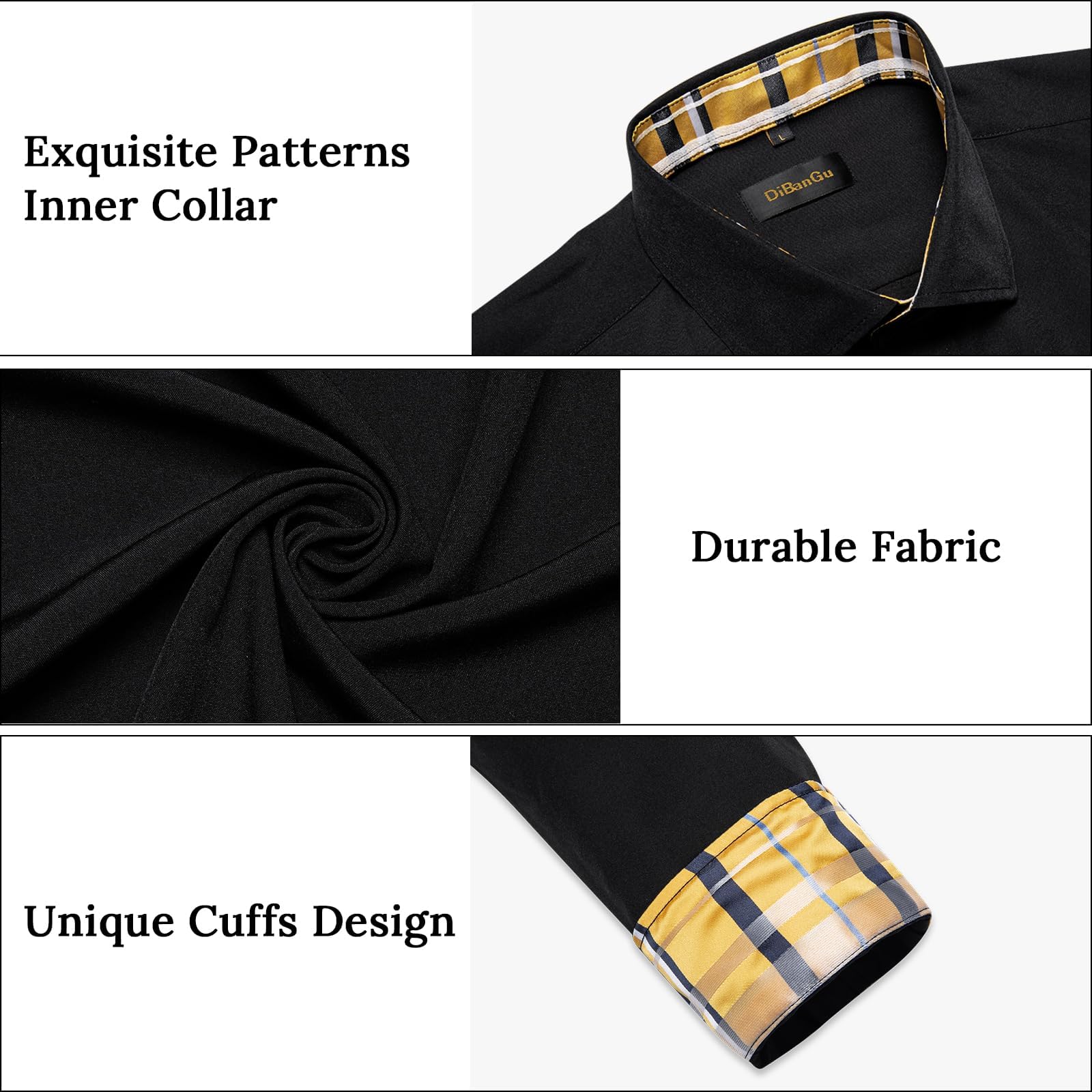 Men's Casual Long Sleeve Button Down Dress Shirt - Regular Fit Cotton Business Shirt with Contrast Inner Collar - Perfect for Office, Meetings & Formal Occasions