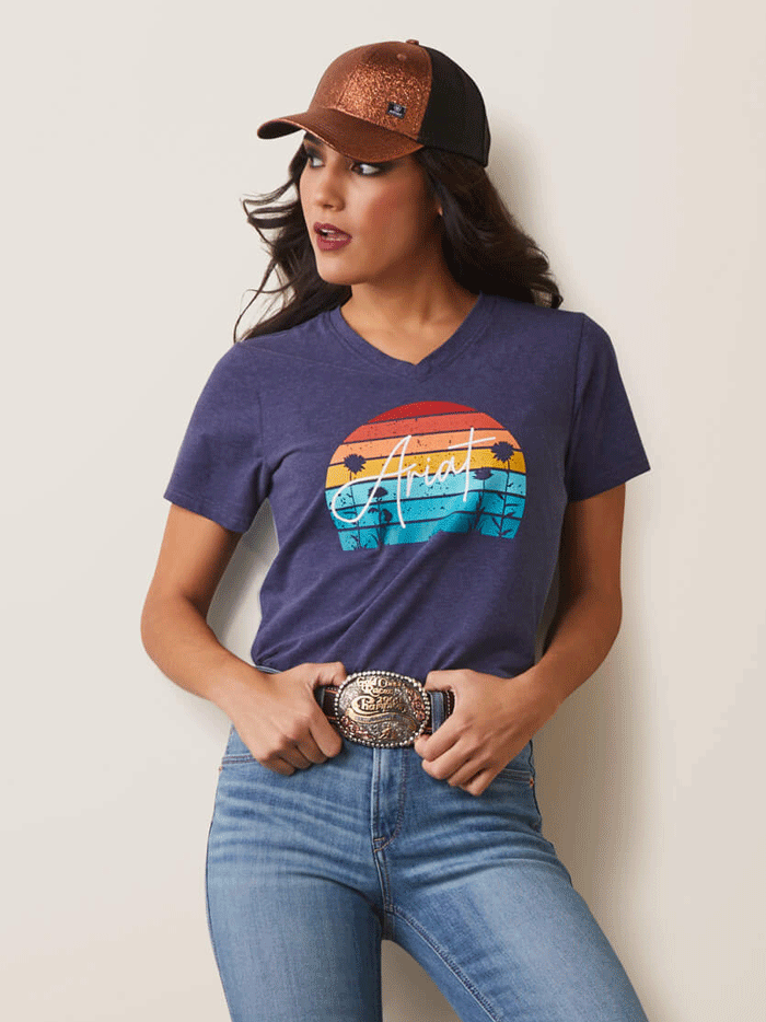 Ariat 10043418 Women's REAL Horizon Short Sleeve T-Shirt - Navy Heather - Comfortable Casual Wear for Outdoor Activities & Everyday Use