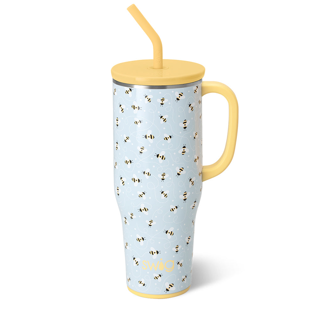 Busy Bee Mega Mug 40oz - Large Insulated Travel Coffee Tumbler with Lid & Straw - Perfect for Hot & Cold Drinks, Office, Commuting & Outdoor Activities