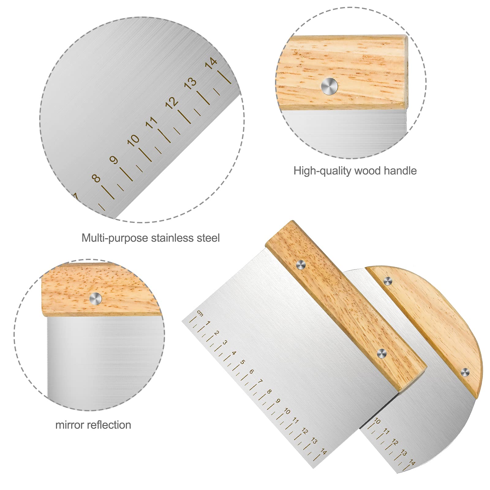 XPOOS 2 Slice Bread Cutter - Stainless Steel Cake Scraper with Ergonomic Wooden Handle for Baking, Pastry & Dough - Perfect for Professional Bakers & Home Chefs - Ideal for Slicing Cakes, Breads & Pastries