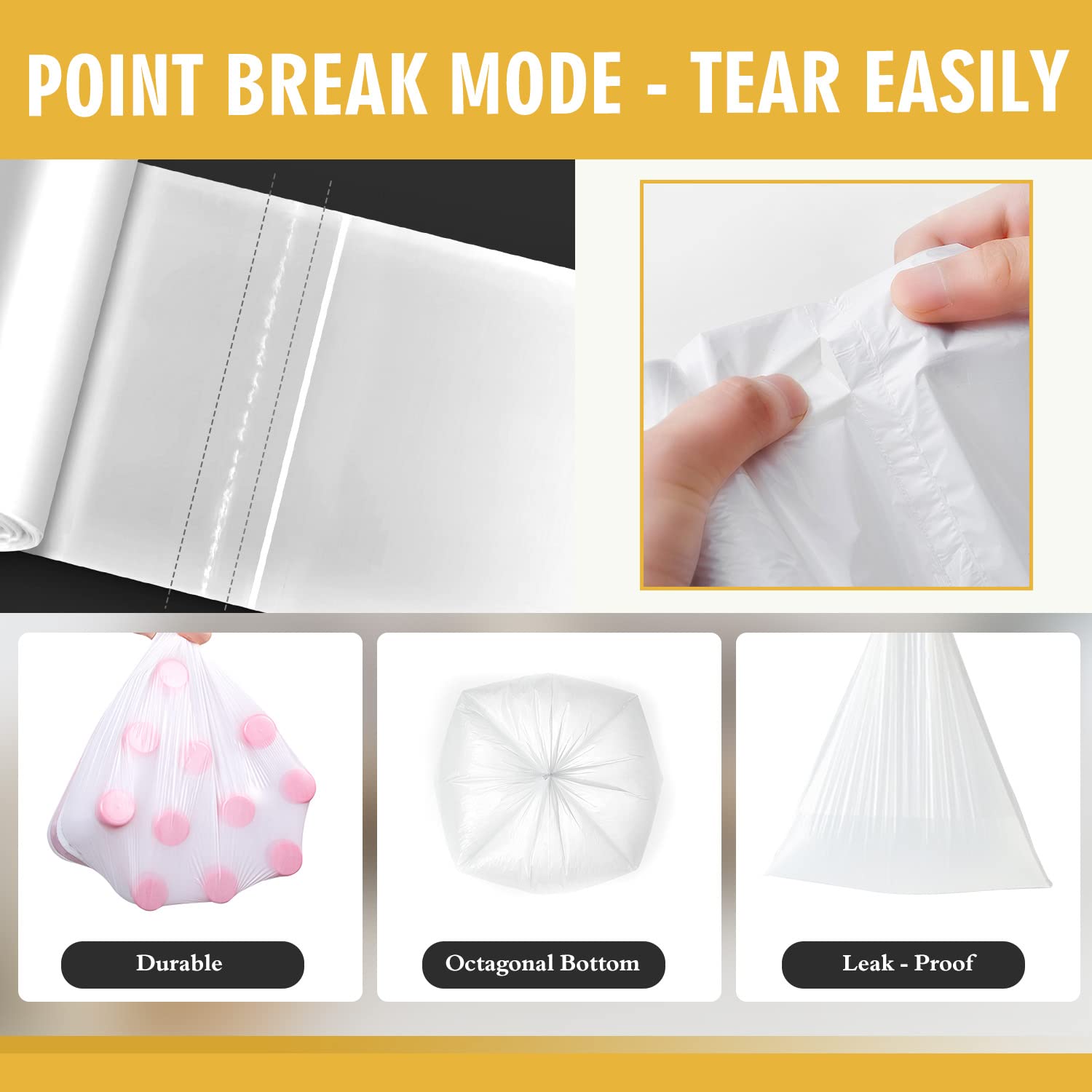 105 Count Small Trash Bags, 4 Gallon/15L Unscented Wastebasket Liners - Perfect for Bathroom, Kitchen, Bedroom & Office Use - Durable Garbage Can Bags for Daily Household Cleaning & Disposal