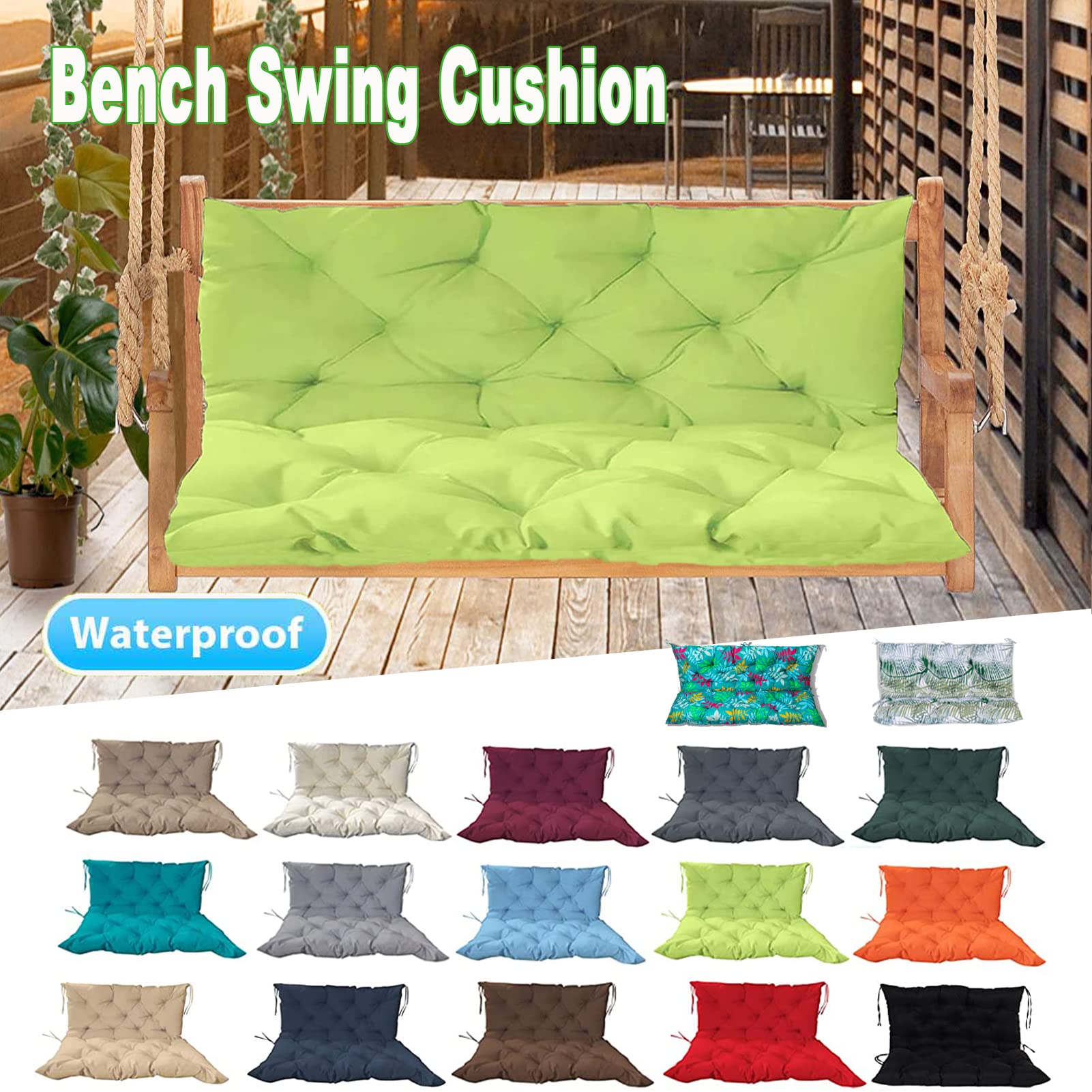 **Waterproof Outdoor Swing Replacement Cushions – 40x47 Inch Green Bench Cushions with Backrest for 2-3 Seater Patio Furniture | Washable & Durable for Garden, Loveseat, and Swing | Perfect for Relaxing Outdoors**