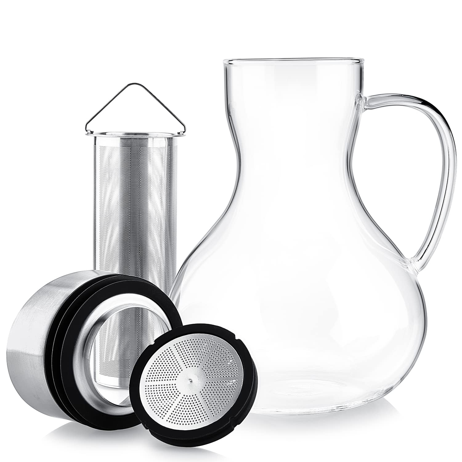 Teabloom Multi-Brew Glass Teapot with Kettle & Pitcher - 51 oz (1.5L) 6-Cup Capacity for Hot Tea, Iced Tea, Cold Brew & Fruit Infused Water - Perfect for Home, Office & Tea Parties - Premium Formosa Tea Maker Set