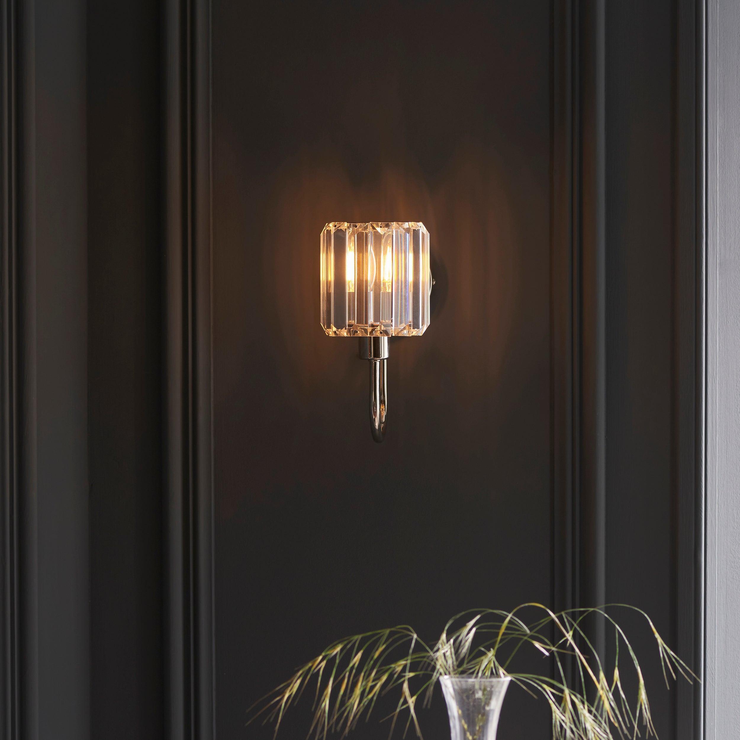 Berenice Nickel Wall Light with Clear Cut Glass Shade - Elegant Sconce for Bedroom, Hallway & Living Room Lighting