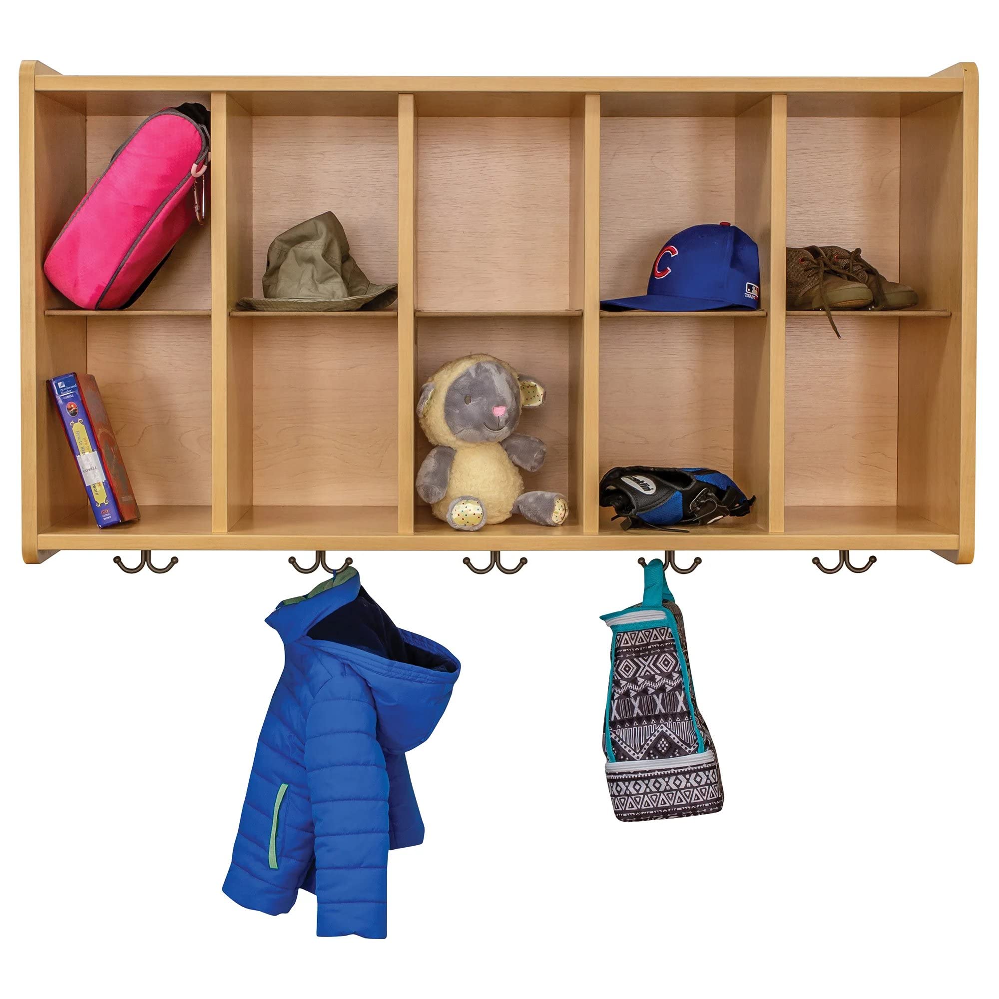 Maple Wall Cubbie Storage Organizer with Double Hooks - 46