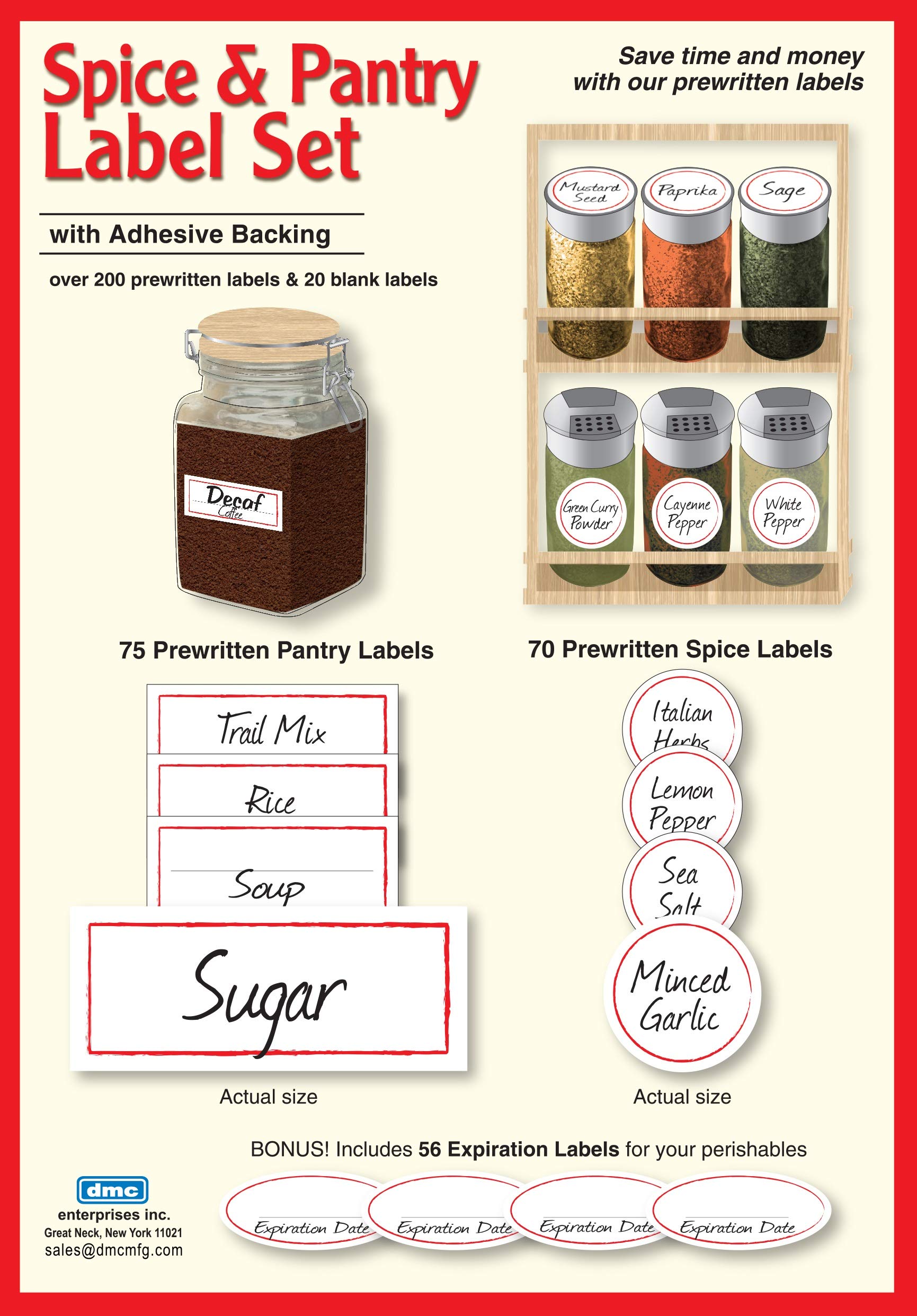 440 Count Spice and Pantry Labels - Red Border - Includes 2 Packs of 220 Labels - Perfect for Kitchen Organization, Spice Jars & Pantry Storage