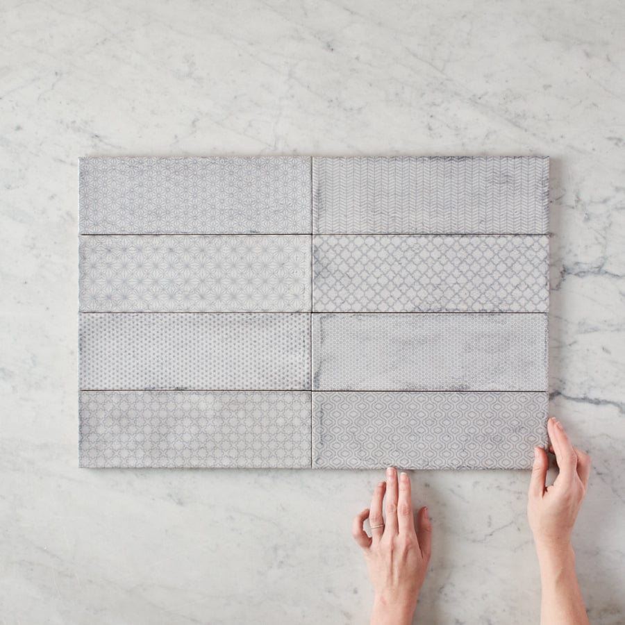 Lennox Head Gloss Grey Pattern Tile - Premium Ceramic Wall & Floor Tiles for Bathroom, Kitchen & Backsplash - Waterproof & Easy to Clean
