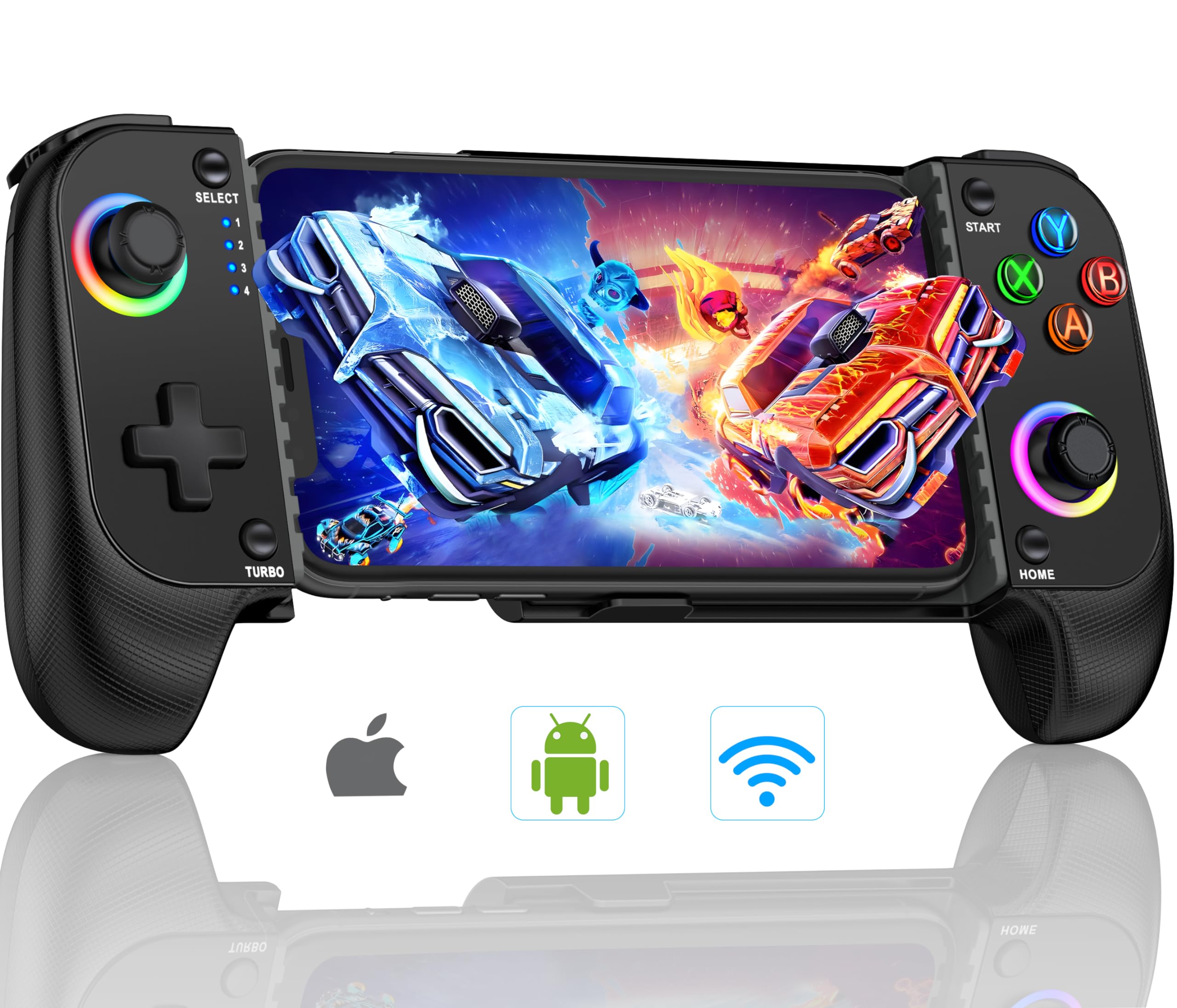 Wireless Mobile Game Controller for iPhone/Android - RGB Gaming Pad for Xbox/PS/Steam - Perfect for Minecraft & Mobile Gaming
