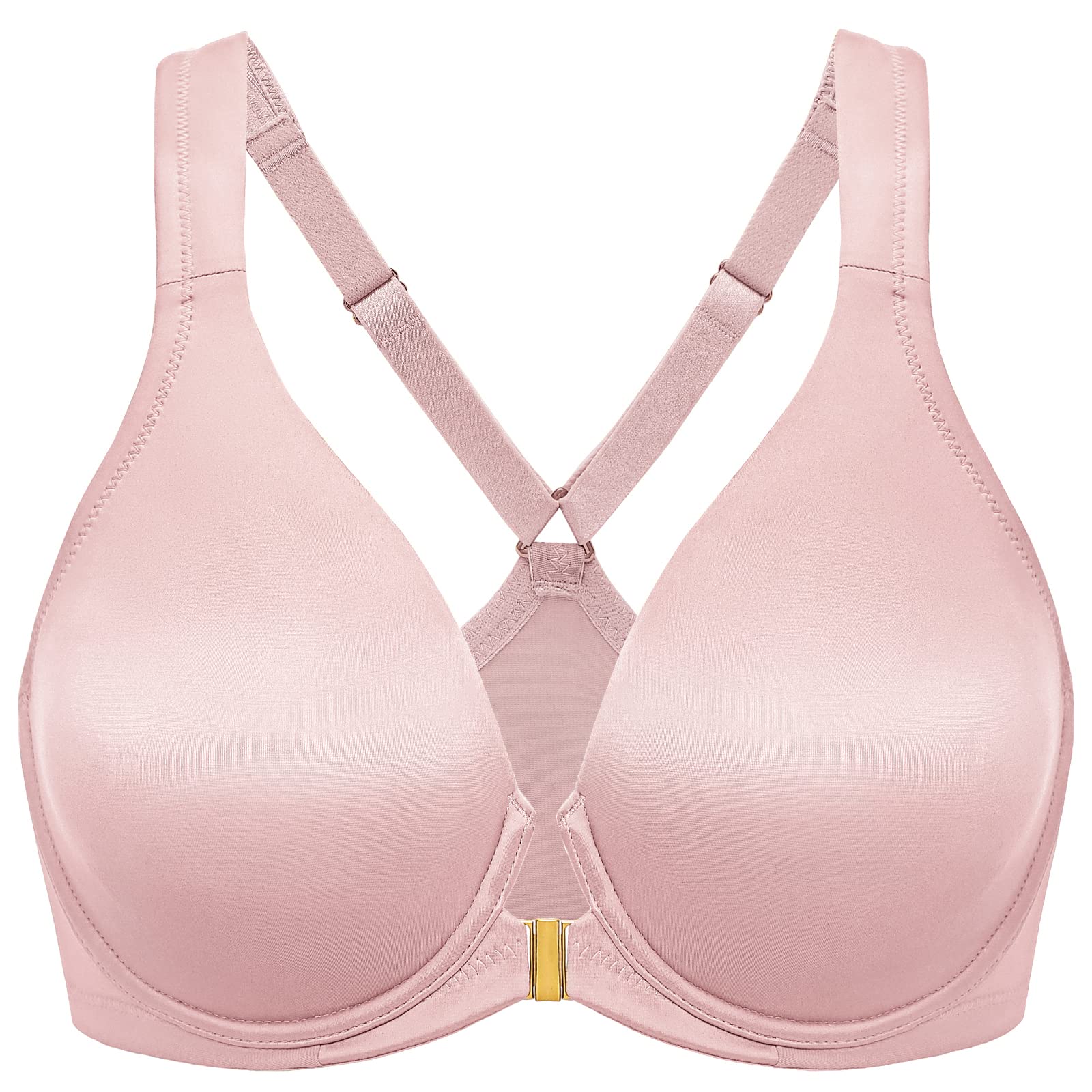 DELIMIRA Women's Front Closure Racerback Bra - Seamless Plunge Underwire Unlined Bras for Yoga, Workout & Everyday Comfort