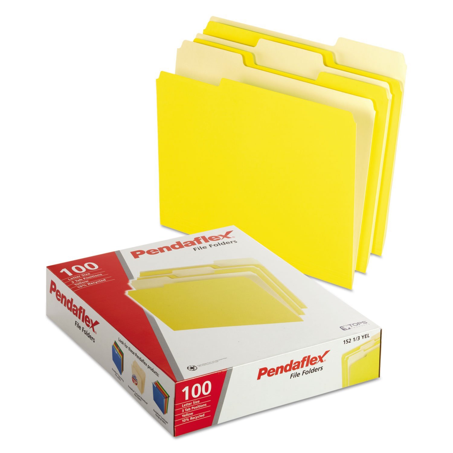Pendaflex 15213YEL Colored File Folders - 1/3 Cut Top Tab, Letter Size, Yellow & Light Yellow, 100/Box - Perfect for Office Organization, School Projects & Document Filing