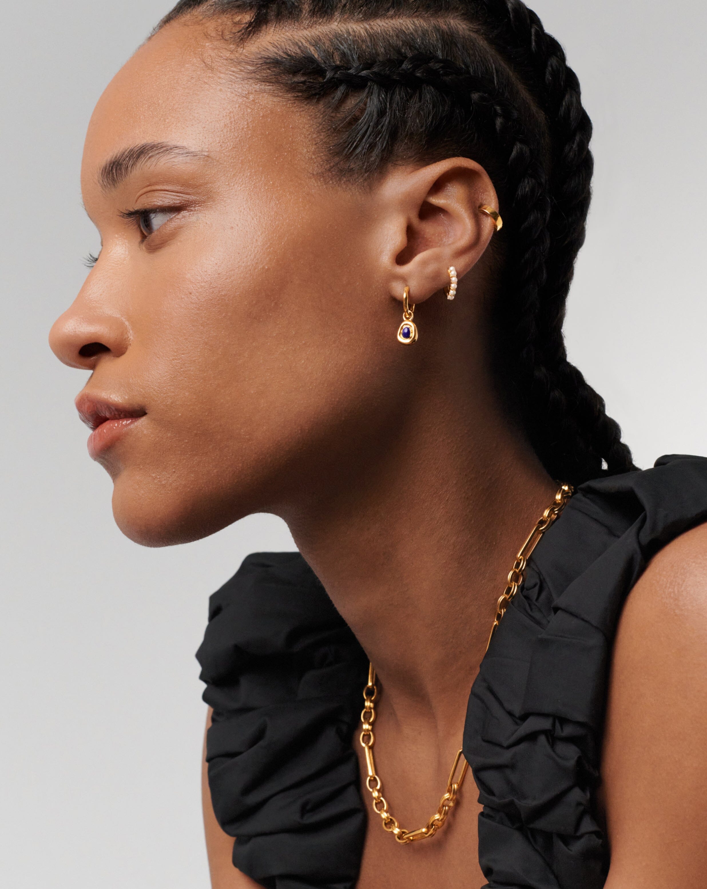 Molten Gemstone Doughnut Charm Small Hoop Earrings | 18k Gold Vermeil/Lapis | Elegant Everyday Jewelry for Women, Perfect for Office, Date Night & Special Occasions