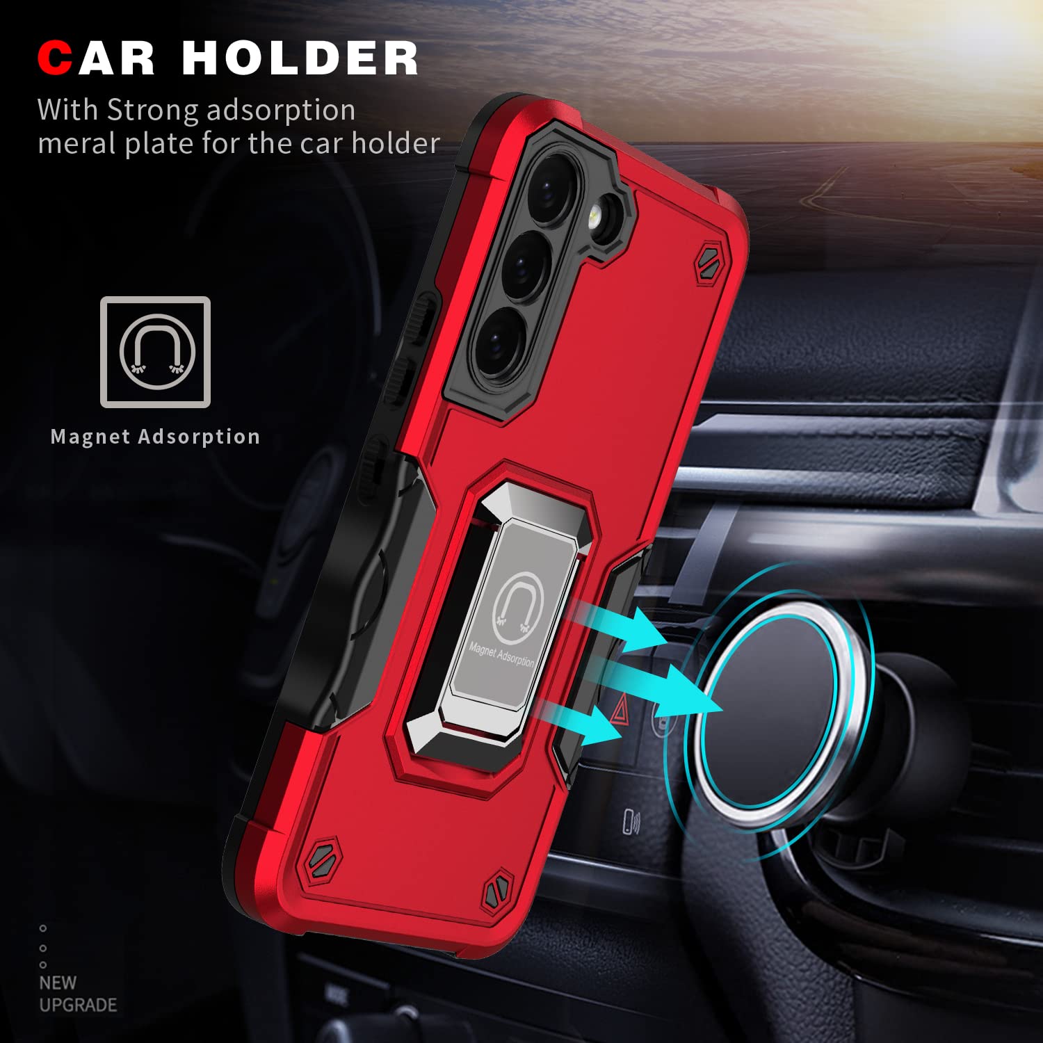 Shockproof Phone Case for Samsung Galaxy S22+ 5G with Ring Stand - RS6 Red - Perfect for Work & Travel