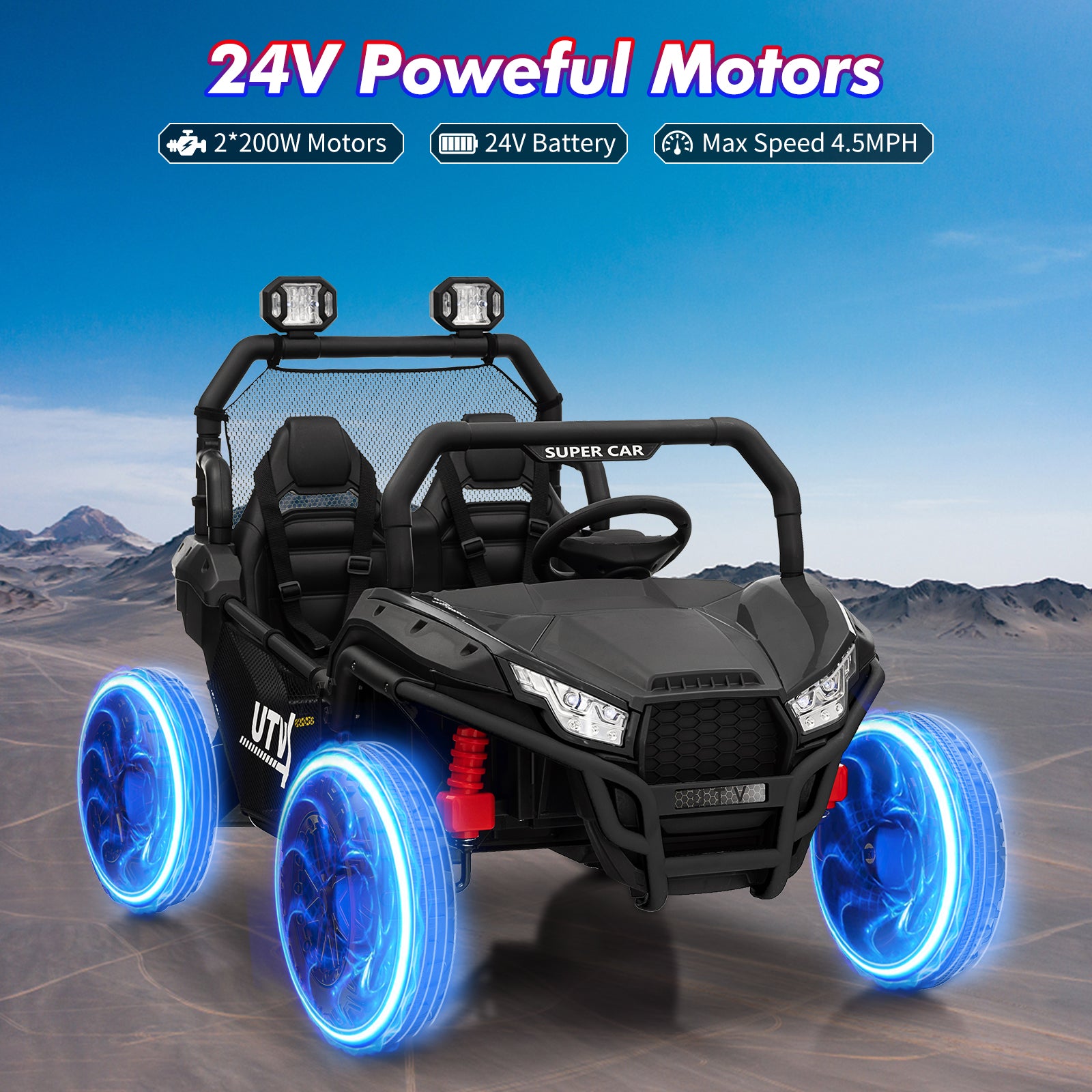 GARVEE 24V 2-Seater Kids Electric Ride-On Car with Remote Control, 400W Motor, 4.5MPH Max Speed, 4-Wheel Suspension & Music - Perfect Birthday Gift for Boys & Girls | Outdoor Play, Backyard Fun, Neighborhood Cruising