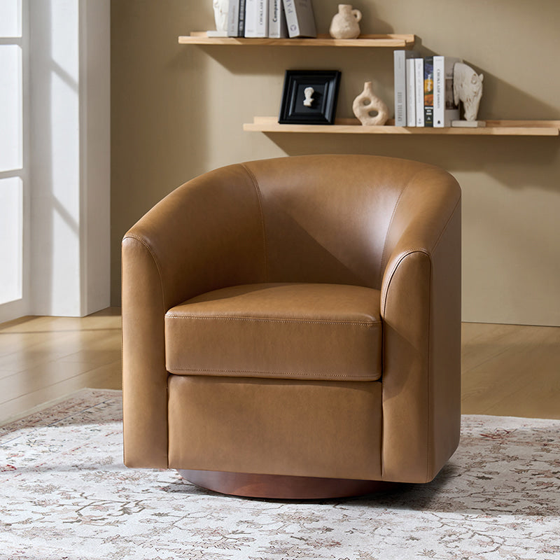 360 Degree Swivel Barrel Faux Leather Chair - Modern Accent Chair for Living Room, Office & Lounge - Comfortable PU Leather Recliner with Smooth Rotation