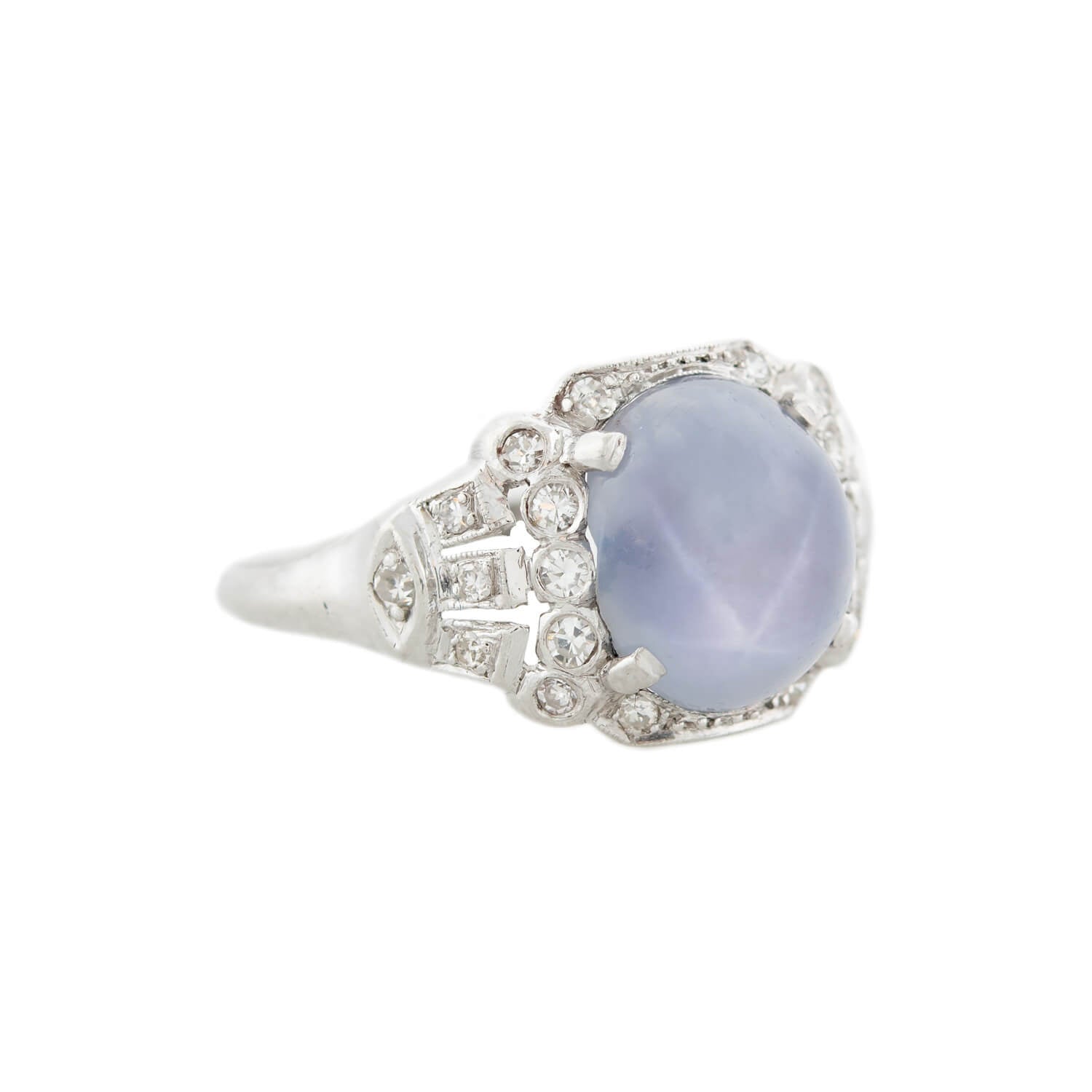 Art Deco Platinum 3.0ct Star Sapphire Cabochon & Diamond Vintage Engagement Ring for Women - Perfect for Weddings, Anniversaries & Special Occasions