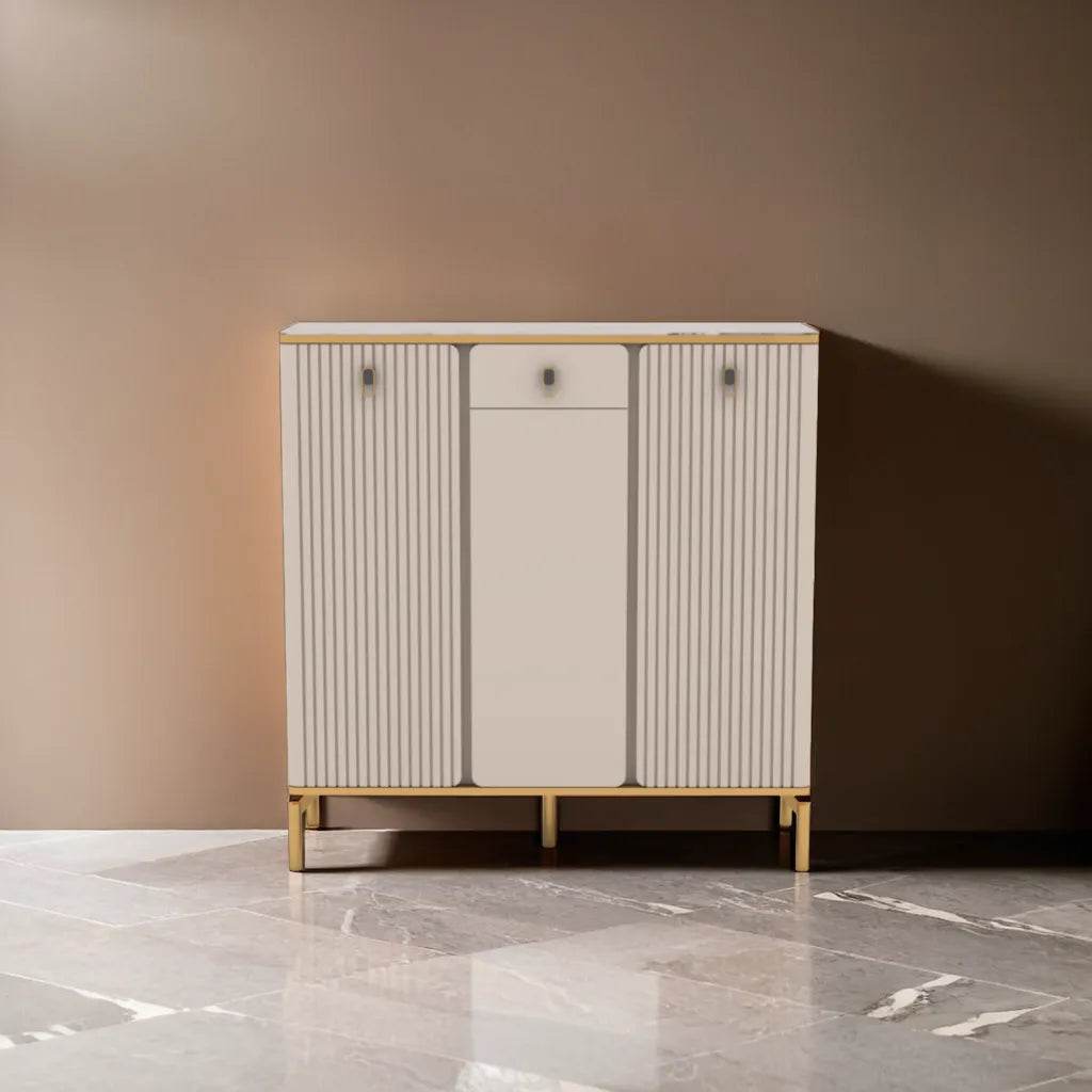 Koda 3-Door Shoe Cabinet with Durable Sintered Stone Top - 100cm Entryway Storage Organizer for Hallway, Living Room, or Bedroom