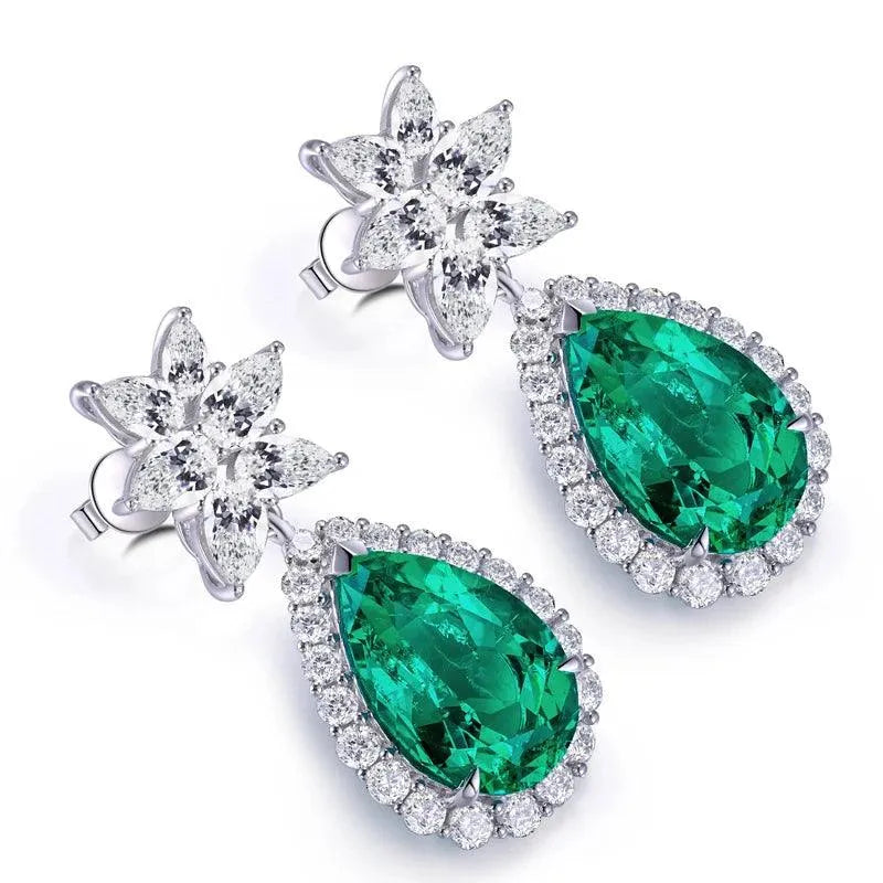 10K Gold Lab-Grown Emerald Earrings with Moissanite - Hydrothermal Emerald Fine Jewelry for Women - Perfect for Parties, Weddings & Gifts