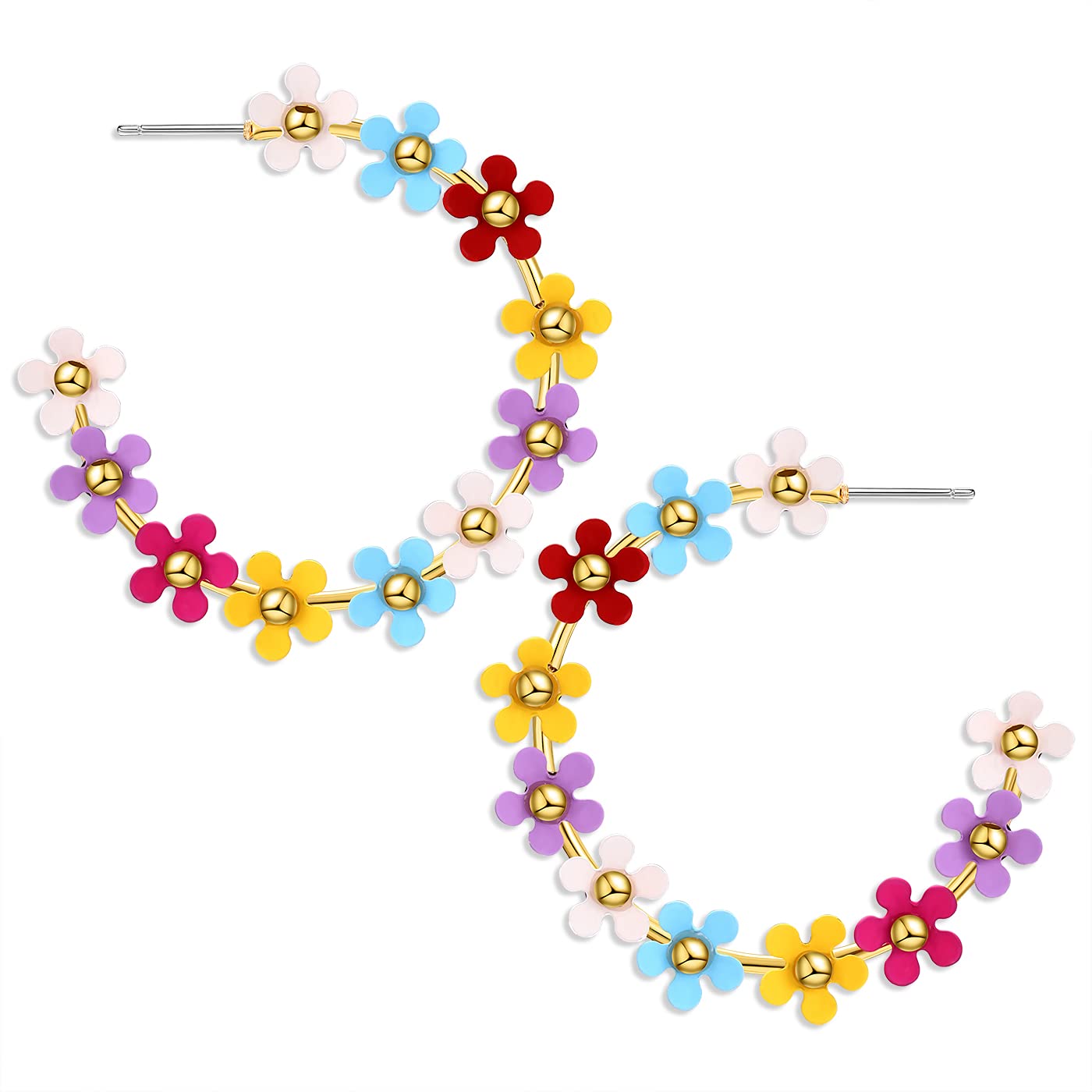 Colorful Metal Flower Hoop Earrings for Women - Large Floral Circle Dangle Earrings - Birthday Party Jewelry Gift for Her - Perfect for Weddings, Date Nights & Special Occasions