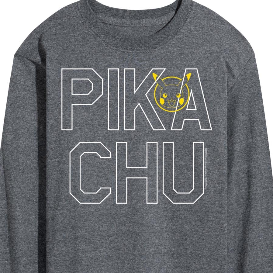 HYBRID APPAREL Pokémon Pikachu Block Print Men's Long Sleeve Graphic T-Shirt - Cool Anime Gaming Tee for Casual Wear & Cosplay
