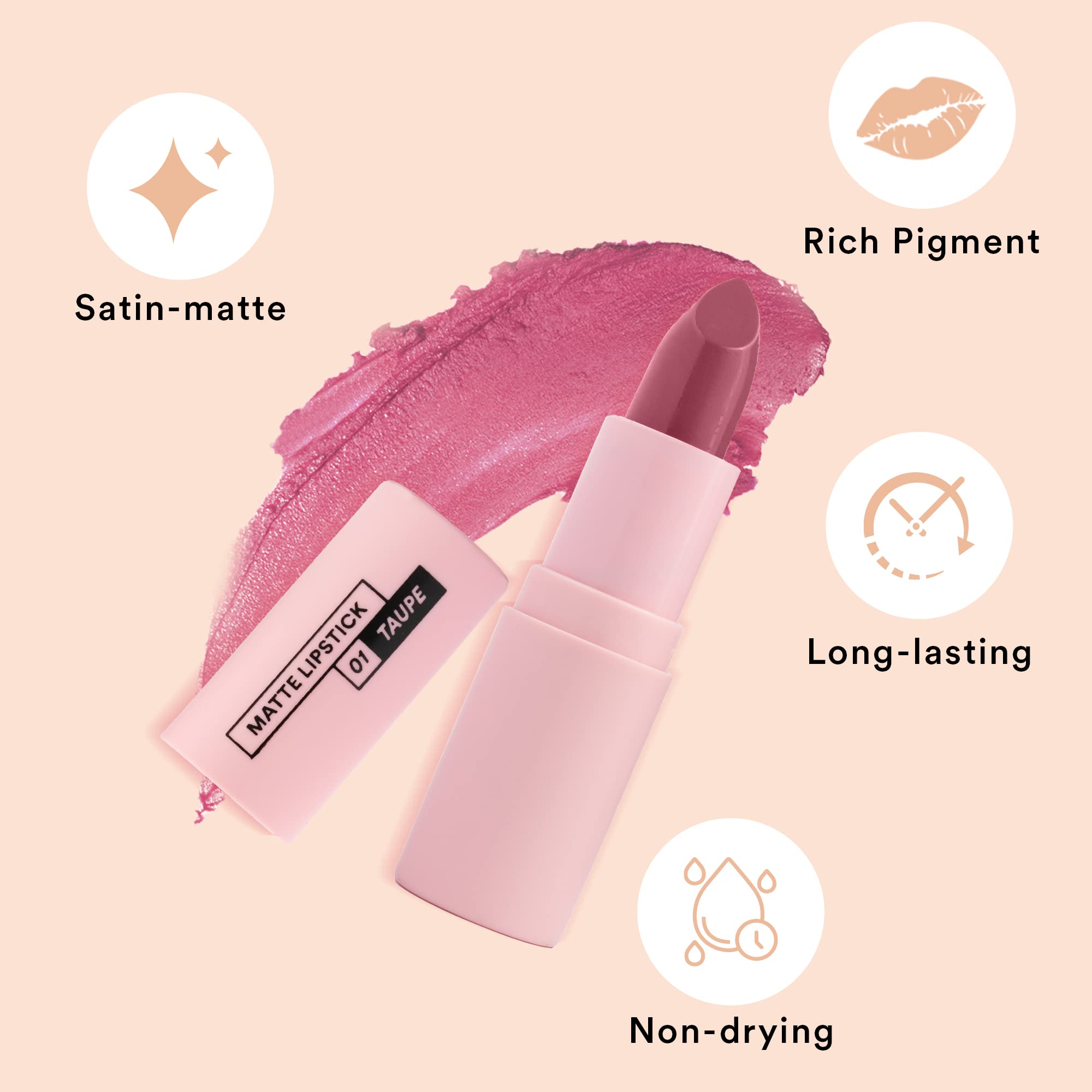 SUGAR POP Matte Lipstick - 01 Taupe (Dusty Rose) – 4.2g – Long Lasting Matte Lipstick for Women | SUGAR POP Nourishing Lip Balm - 02 Cherry (Cherry Red) – 4.5g – Hydrating Lip Care | Perfect for Everyday Wear, Date Night & Special Occasions