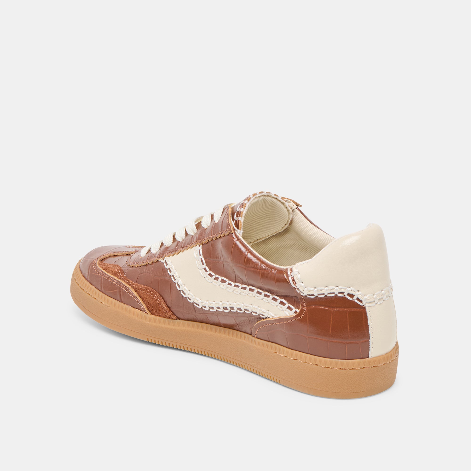 Stitch Sneakers for Women - Cognac Crocodile Embossed Leather Fashion Shoes - Perfect for Casual Wear, Office, and Date Nights