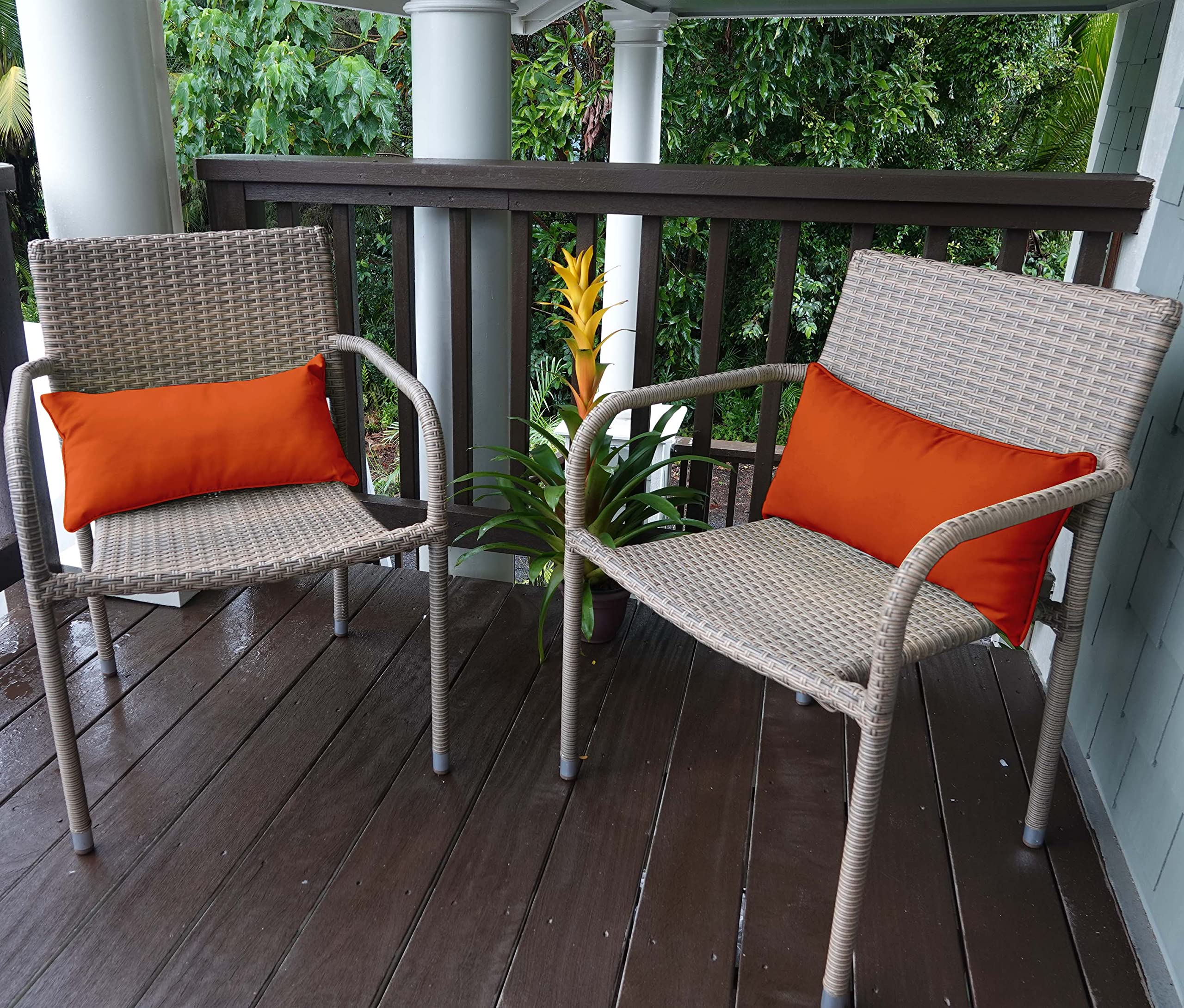 Waterproof Polyester Lumbar Pillow Covers 12x24 Inches, Set of 2 - All-Weather Indoor/Outdoor Cushion Cases for Patio Furniture (Orange) - Perfect for Sofa, Deck, Porch & Garden Decor