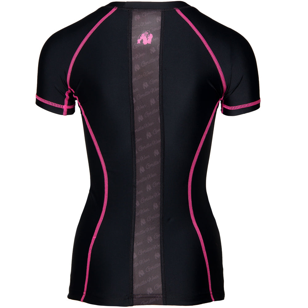 Carlin Compression Short Sleeve Workout Top - Moisture Wicking Athletic Shirt for Women (Black/Pink) | Ideal for Gym, Running, Yoga & Fitness Training