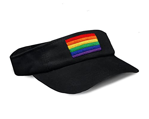 Embroidered Rectangle Rainbow Visor in Black