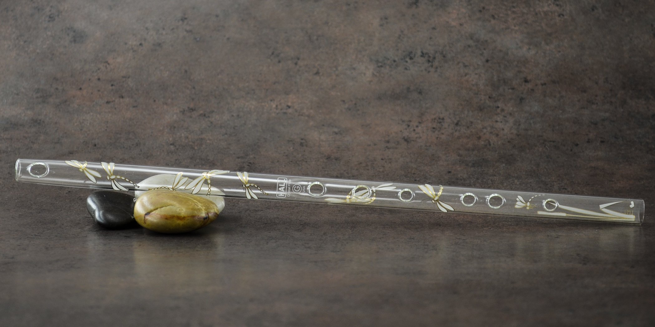 Hall Crystal Flute 11703 - G Key Inline Glass Flute with Dragonfly Design - Perfect for Orchestral Performances, Wedding Ceremonies & Professional Musicians
