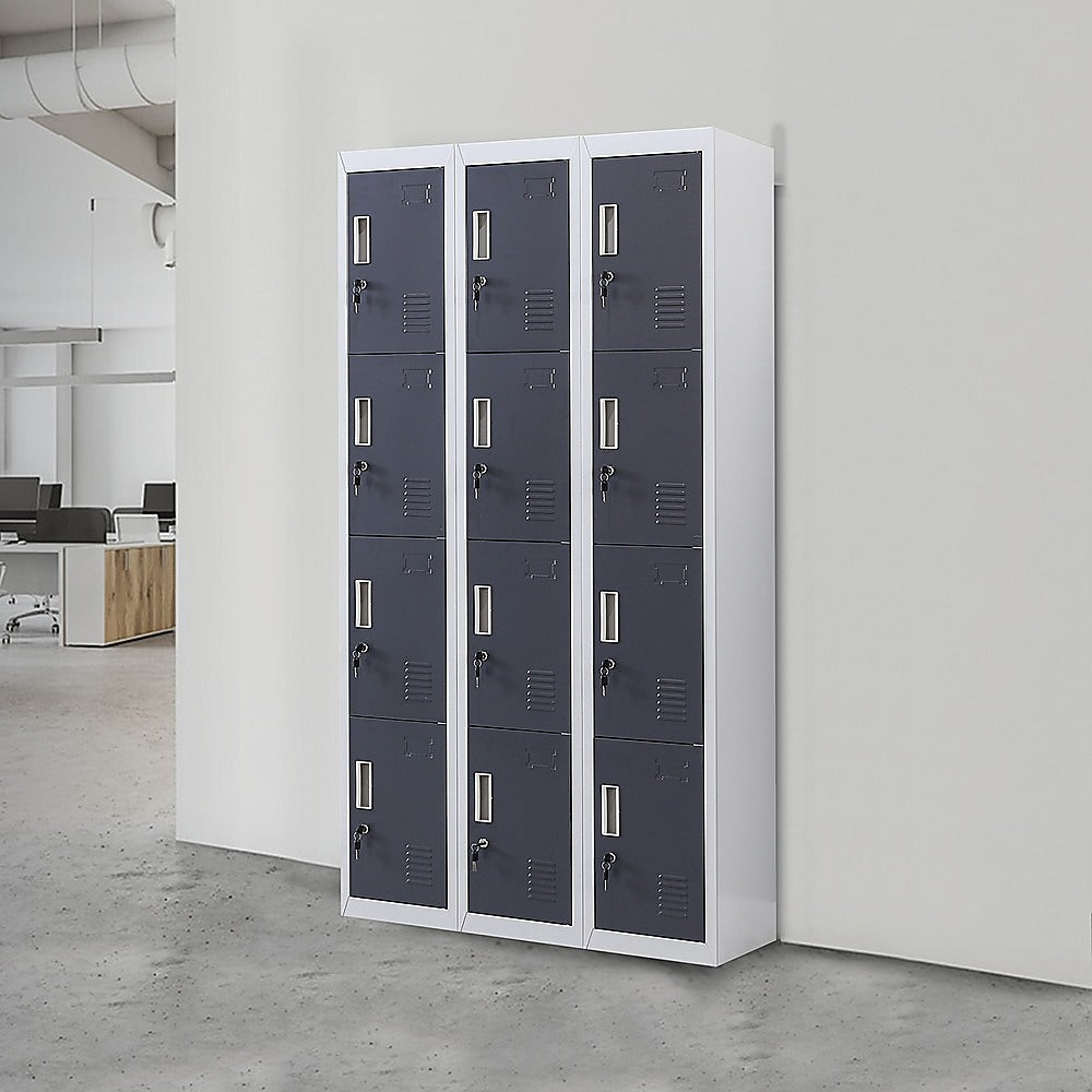 12-Door Locker with Standard Lock & Keys - Secure Storage for Office, Gym, Shed, School & Home | Ideal for Personal Belongings, Equipment & Valuables Protection