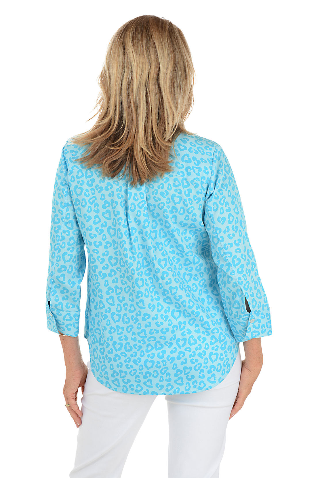Ibiza Turquoise Leopard Print Margie Shirt for Women - Stylish Summer Blouse for Beach Vacation, Party & Casual Wear