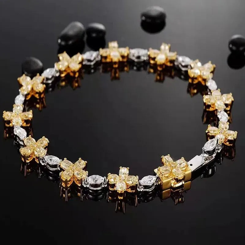 18K Real Gold 7 Carat Natural Yellow Diamond Bracelet for Women, 17cm Chain Link Anniversary Wedding Jewelry Gift - Perfect for Bridal Shower, Engagement Party & Special Occasions