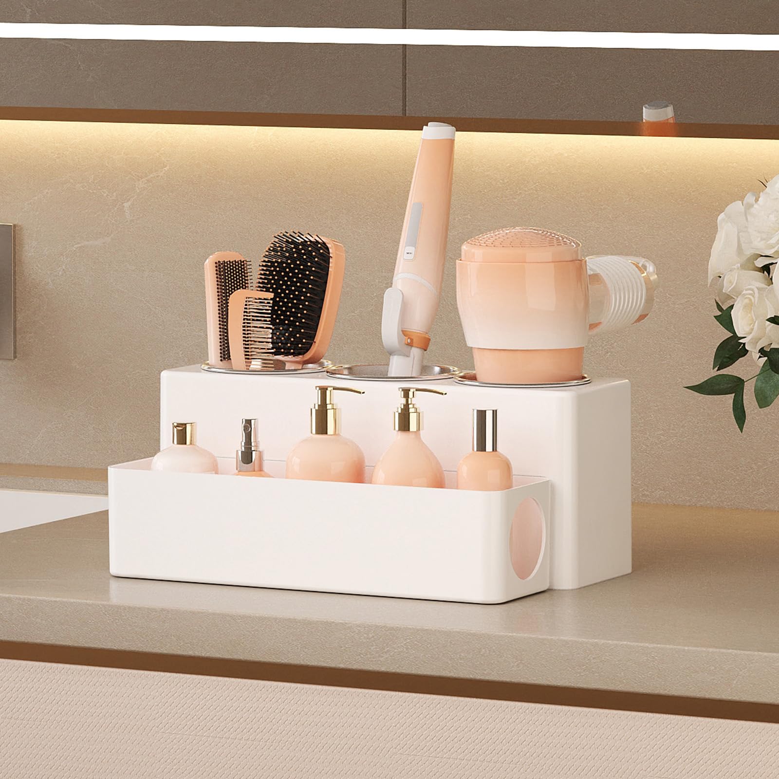 Lifewit Hair Tool Organizer - Acrylic Hair Dryer & Styling Tools Holder for Bathroom, Vanity & Kitchen - Compact Countertop Storage Stand for Blow Dryer, Curling Iron, Brushes & Makeup Accessories - Perfect for Salon-Style Organization at Home