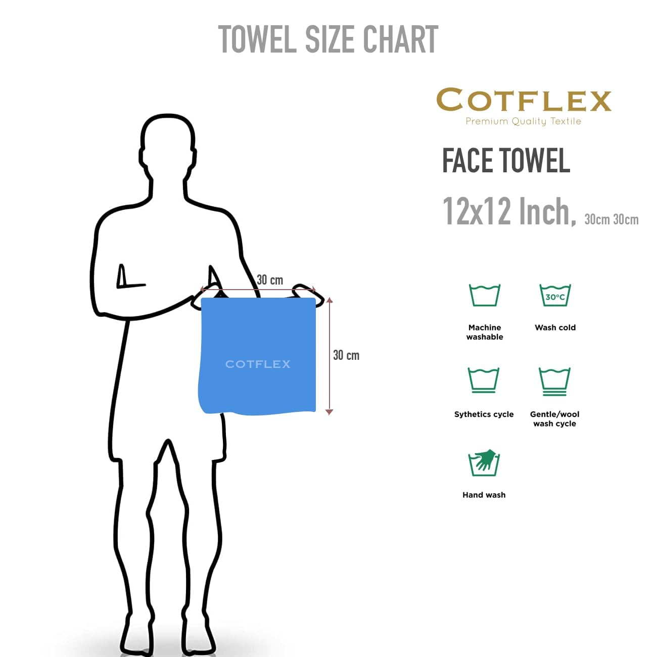 COTFLEX 100% Cotton Face Towel Napkin Set - 12x12 Inch, Small Size, Brilliant White, Pack of 6 - Soft & Absorbent for Skincare, Makeup Removal & Gentle Cleansing
