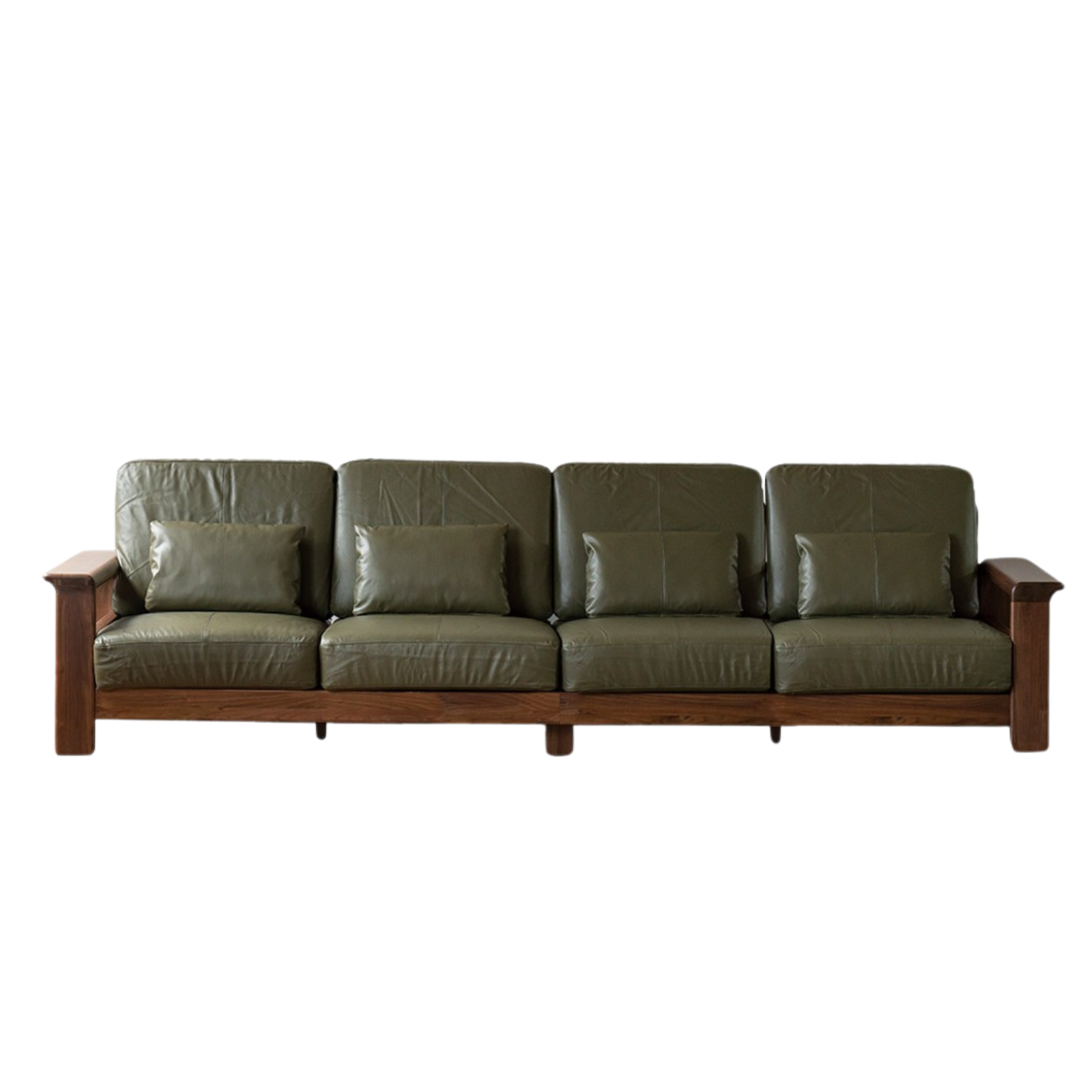 Black Walnut Solid Wood Modern Straight Sofa - Contemporary Minimalist Living Room Furniture for Small Spaces & Apartments