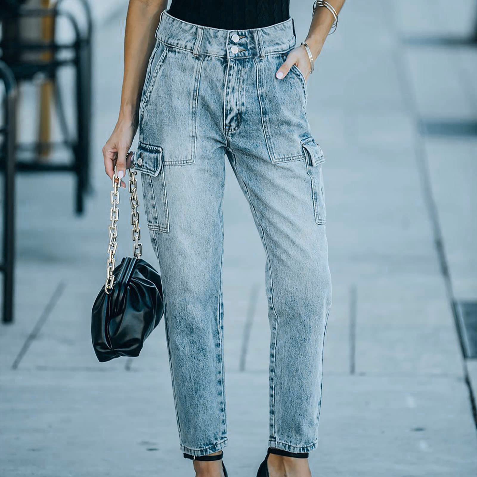 Vintage Women's Bootcut Capri Jeans - Cropped Tapered Pants with Multiple Pockets, Petite & Regular Fit - Casual Outfit for Everyday Wear & Date Night