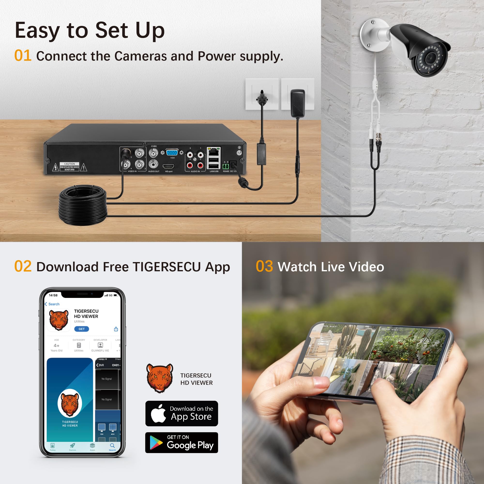 TIGERSECU 4 Channel 1080P HD Hybrid 6-in-1 CCTV DVR Recorder with 1TB HDD - Compatible with 2MP/5MP TVI, AHD, CVI, Analog & IP Cameras | Home & Business Security Surveillance System