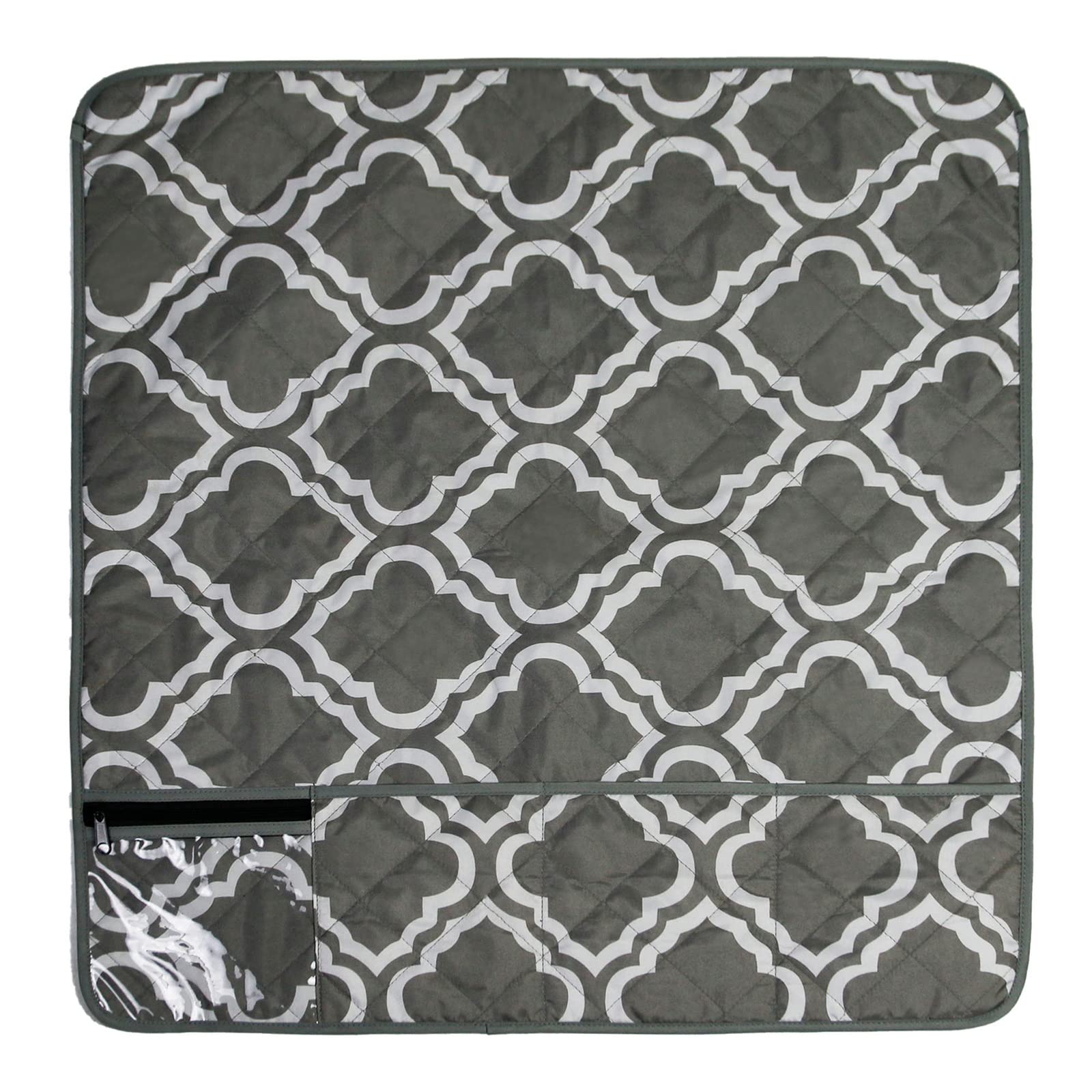Non-Slip Sewing Machine Pad with 4 Storage Pockets & Dust Cover - Grey Patterned Work Table Protector for Quilting, Crafting & Sewing Projects | Machine Accessories Organizer for Home & Studio Use