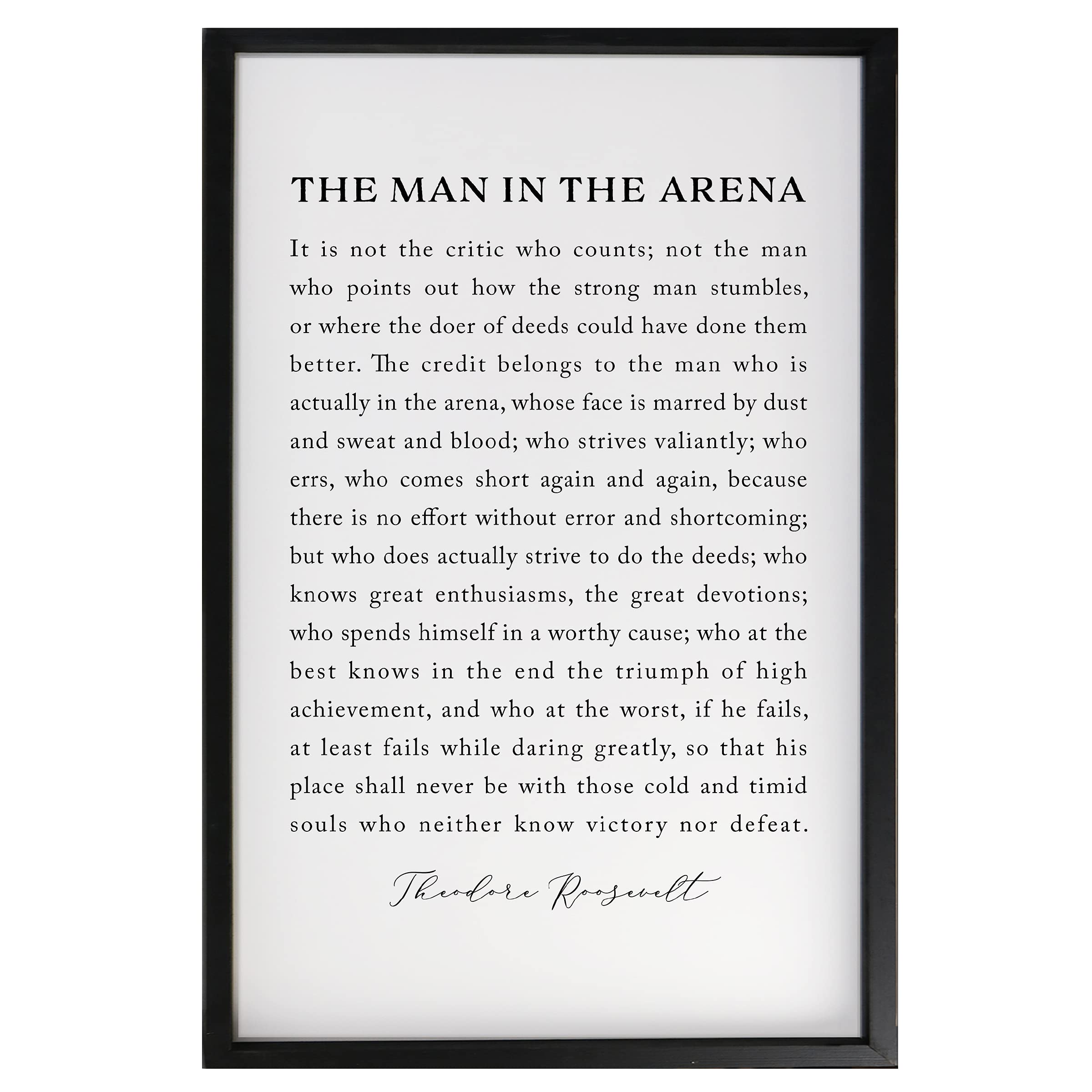 LifeSong Milestones Family Hanging Motivational Quote Sign - Theodore Roosevelt 'Man in the Arena' Inspirational Wooden Framed Shadow Box (25x36) - Perfect for Home Office, Living Room & Nursery Decor