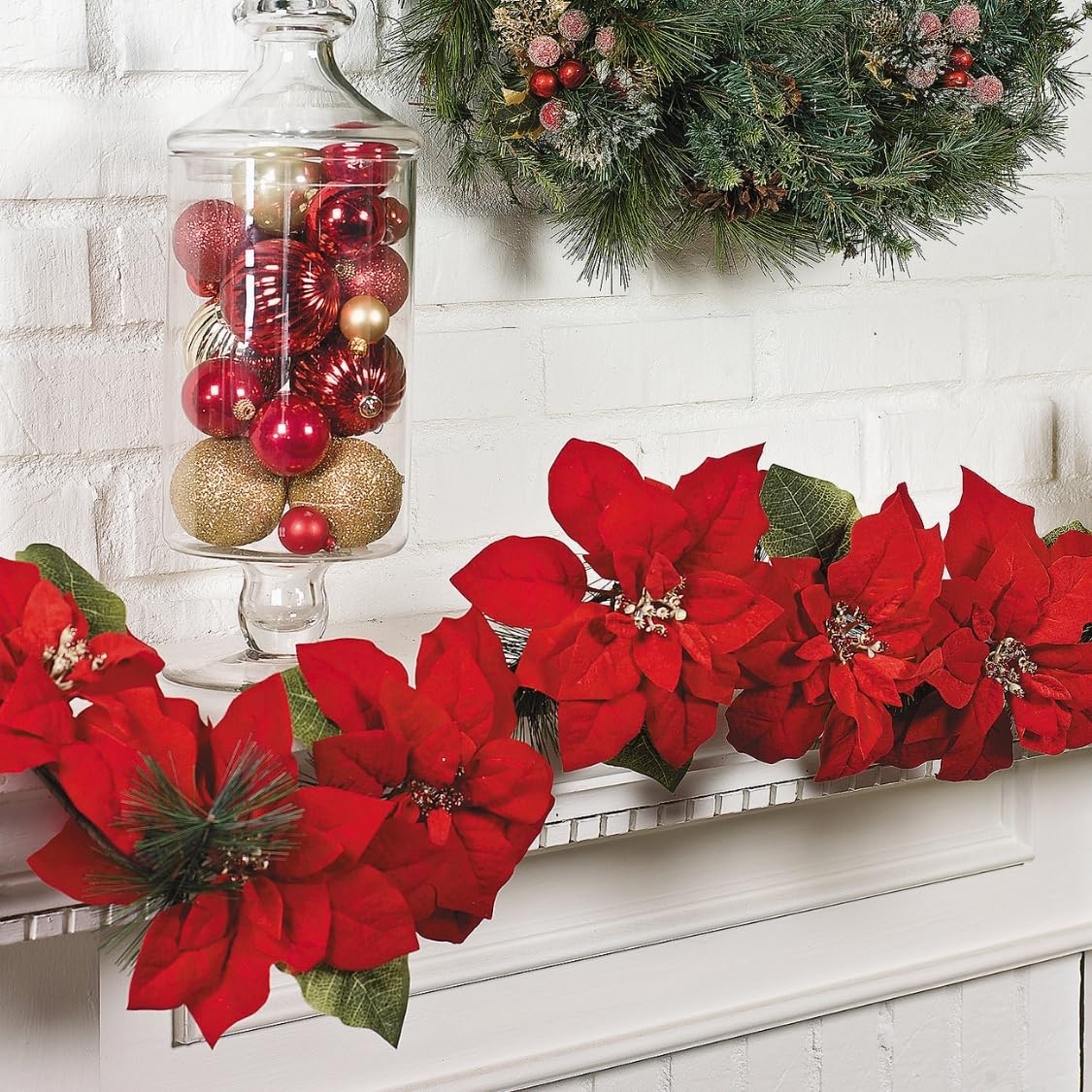 Poinsettia Garland Decor for Christmas & Home
