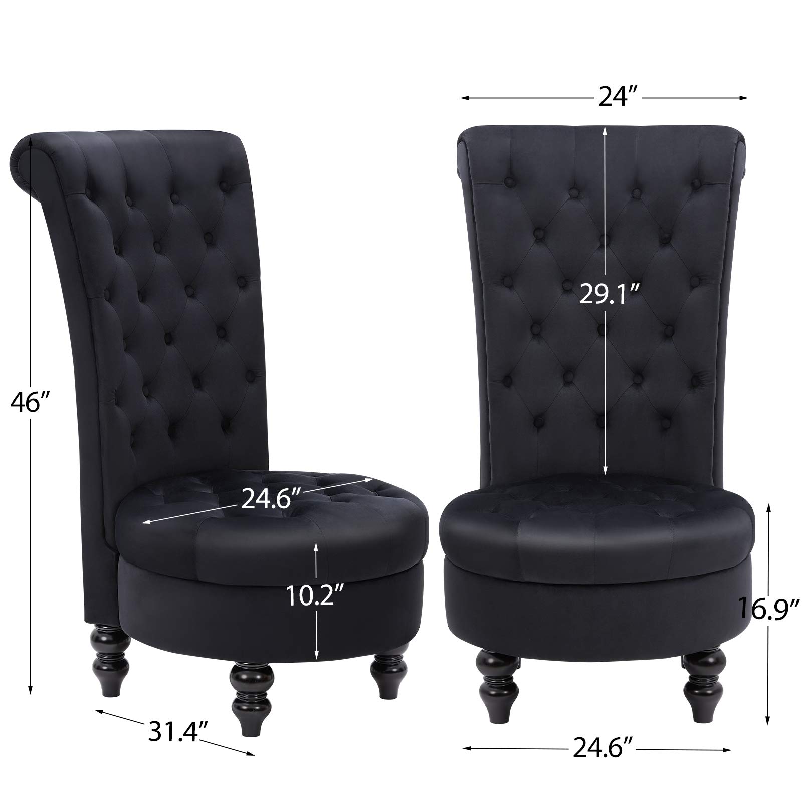 ECOTOUGE Retro High Back Accent Chair - Armless Throne Style with Button-Tufted Design for Living Room, Bedroom or Office - Elegant Black Upholstered Seating for Home Decor