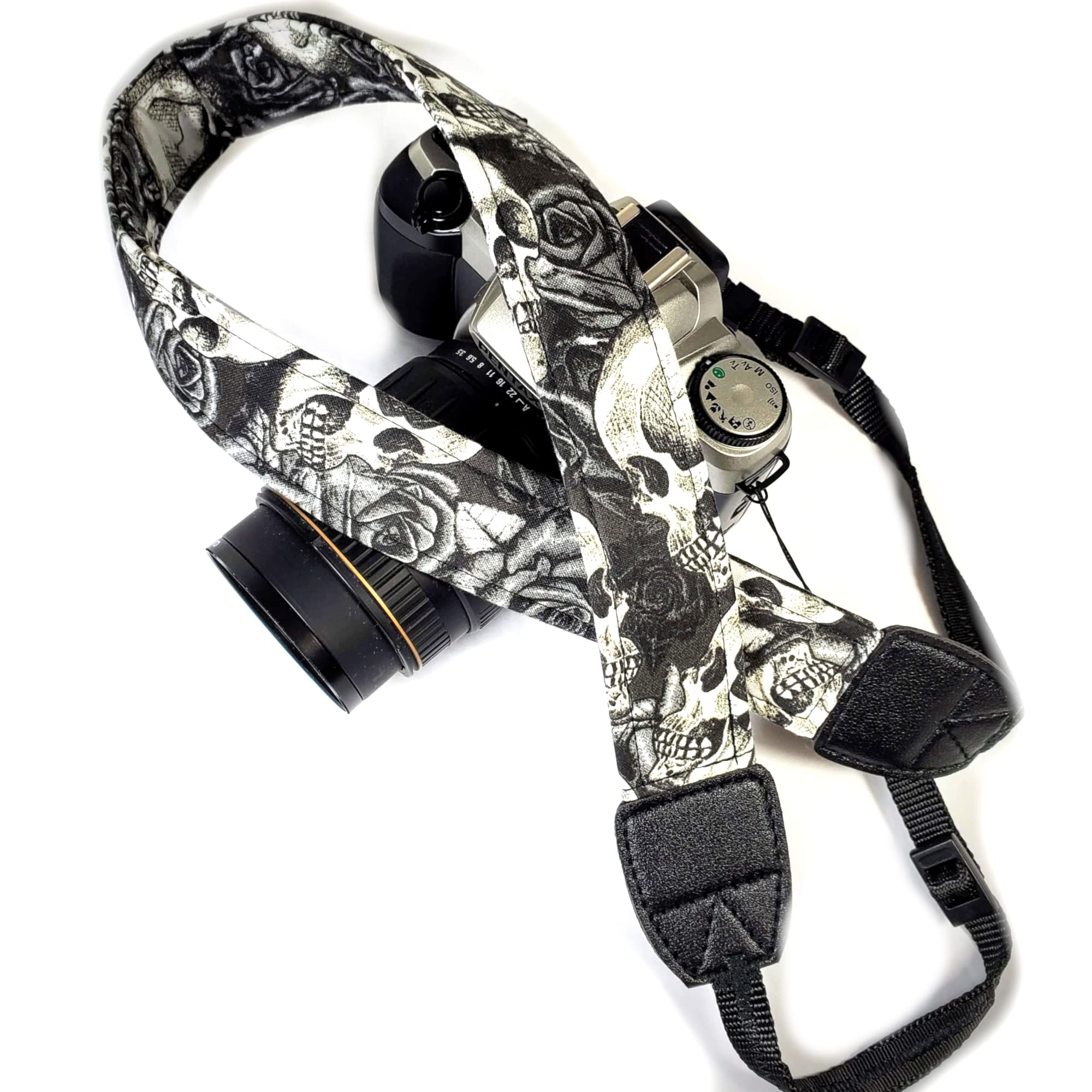 Skull Rose Camera Strap - Universal DSLR Neck & Shoulder Strap for Canon Nikon Sony Cameras - Gothic Photography Accessory Gift for Men & Women Photographers - Perfect for Travel, Weddings & Outdoor Photography