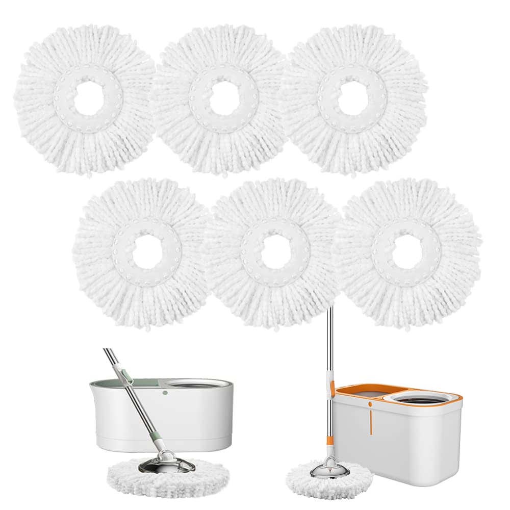 360° Microfiber Spin Mop Refills 6-Pack - Standard Size Round Replacement Heads for Spin Mop and Bucket System - Easy Cleaning for Floors, Tiles & Hardwood Surfaces - Perfect for Kitchen, Bathroom & Home Cleaning
