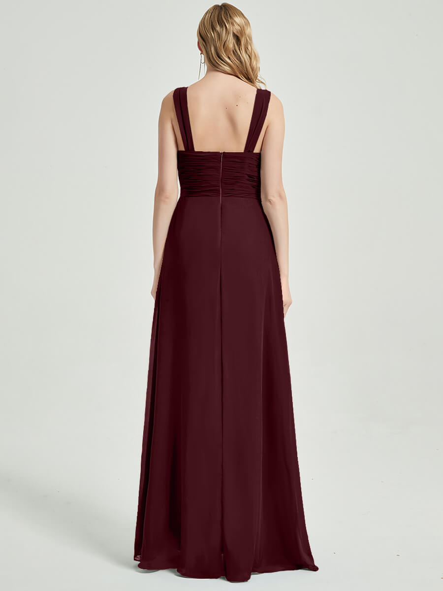 Elegant Burgundy Sweetheart Neckline A-Line Maxi Chiffon Bridesmaid Dress - Perfect for Weddings, Formal Events & Special Occasions